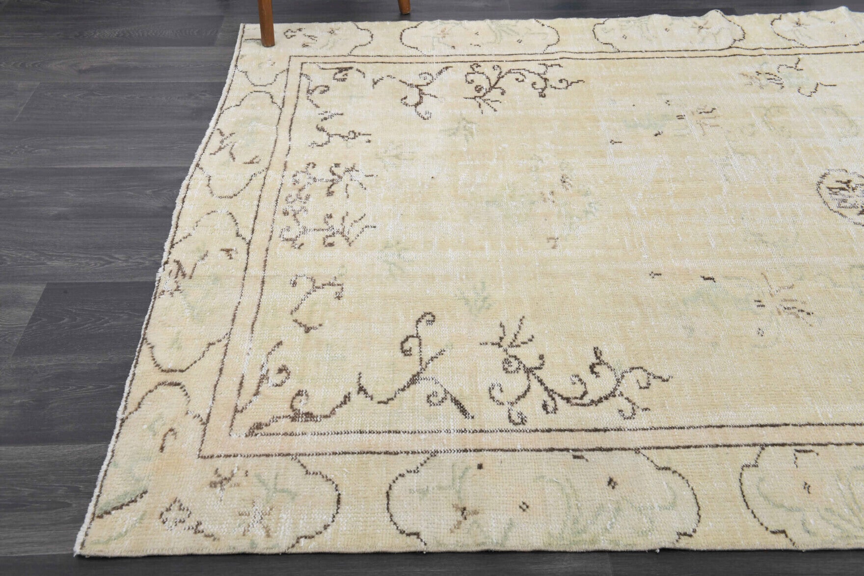 One-of-a-kind 1970s Anatolian antique washed vintage area rug in wool, 5'9" x 9'