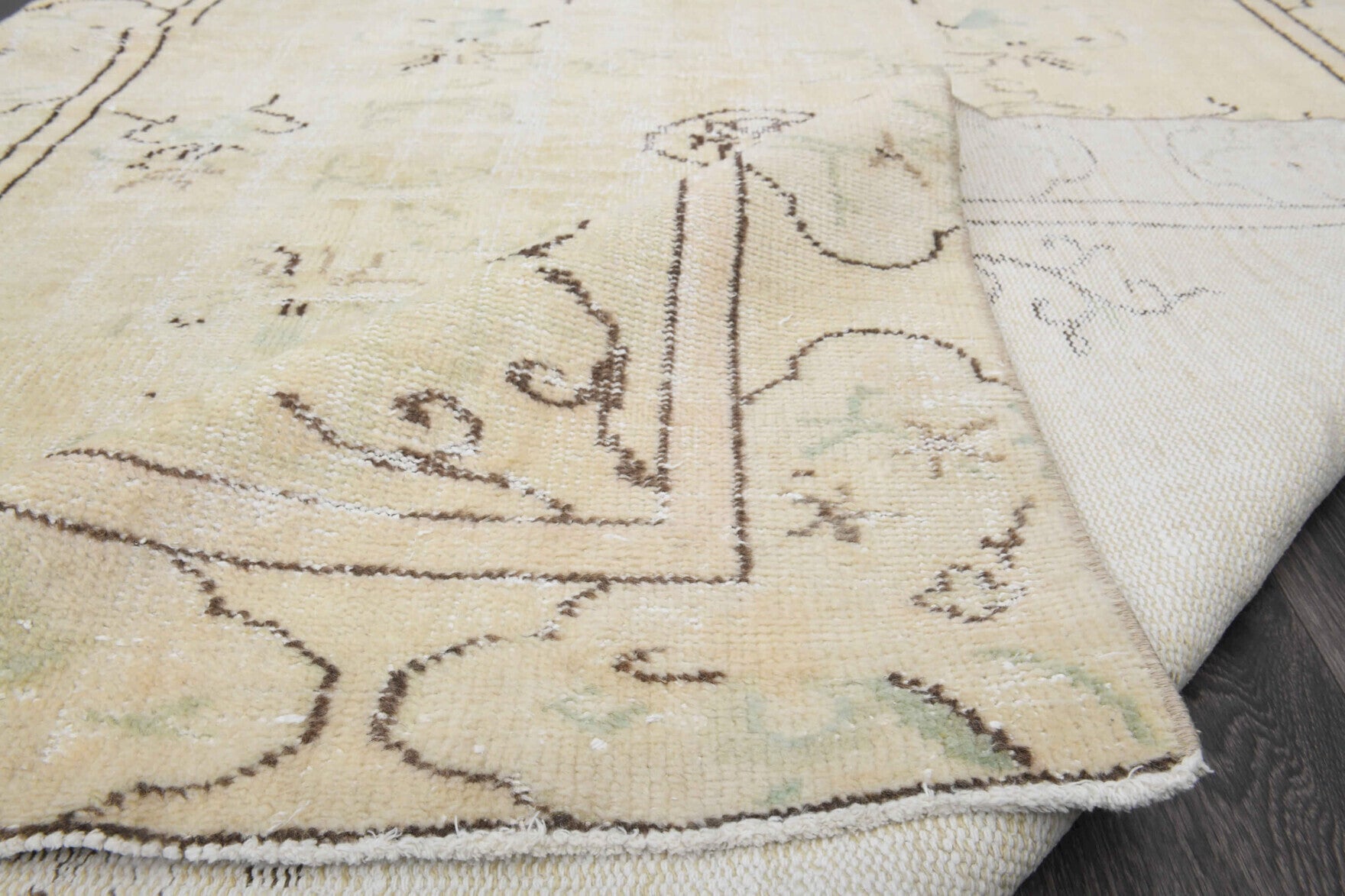 Hand-crafted Anatolian antique washed vintage rug Incinaz in wool, 1970s