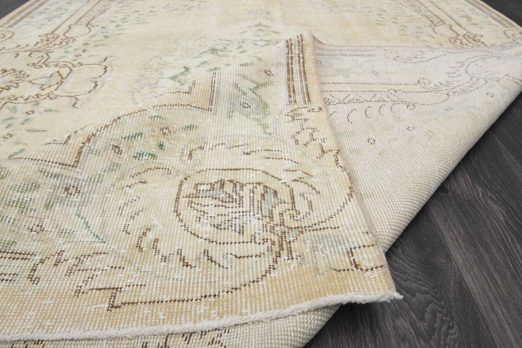 Hand-crafted Anatolian antique washed vintage rug Irmaksel in wool, 1970s