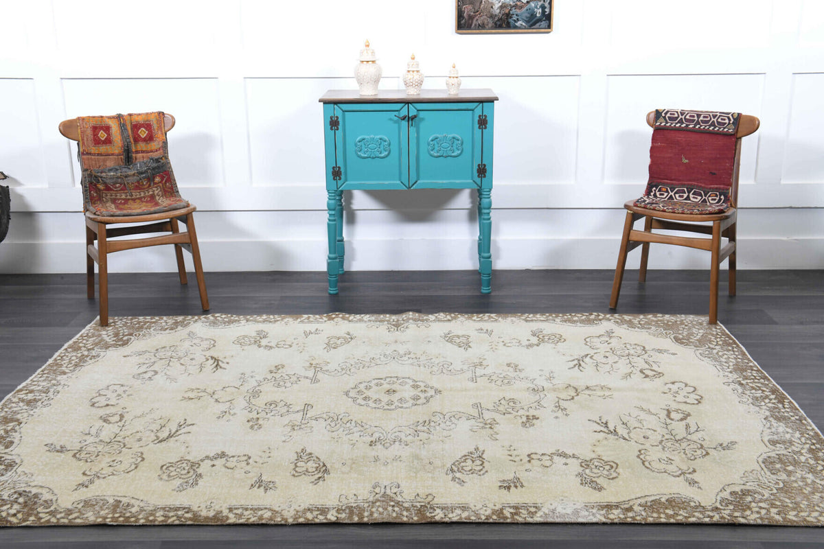 Neutral Beige Vintage Area Anatolian Rug