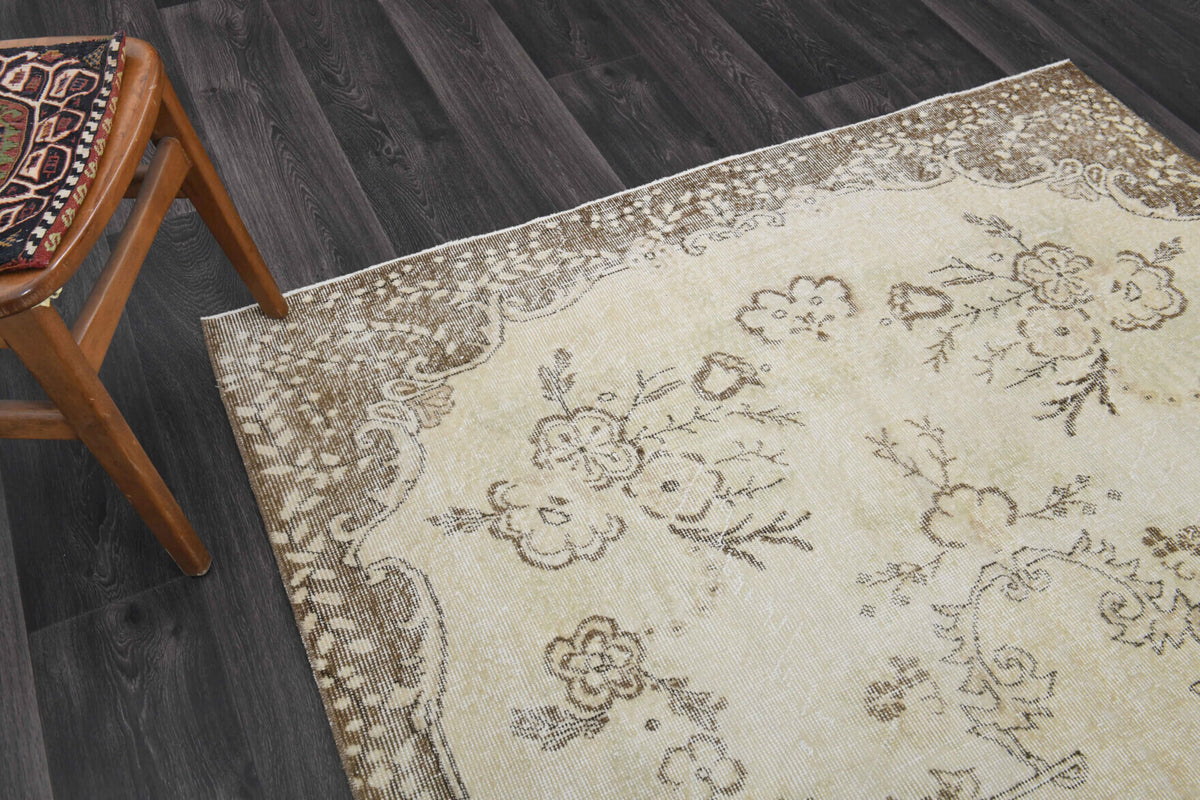 Neutral Beige Vintage Area Anatolian Rug
