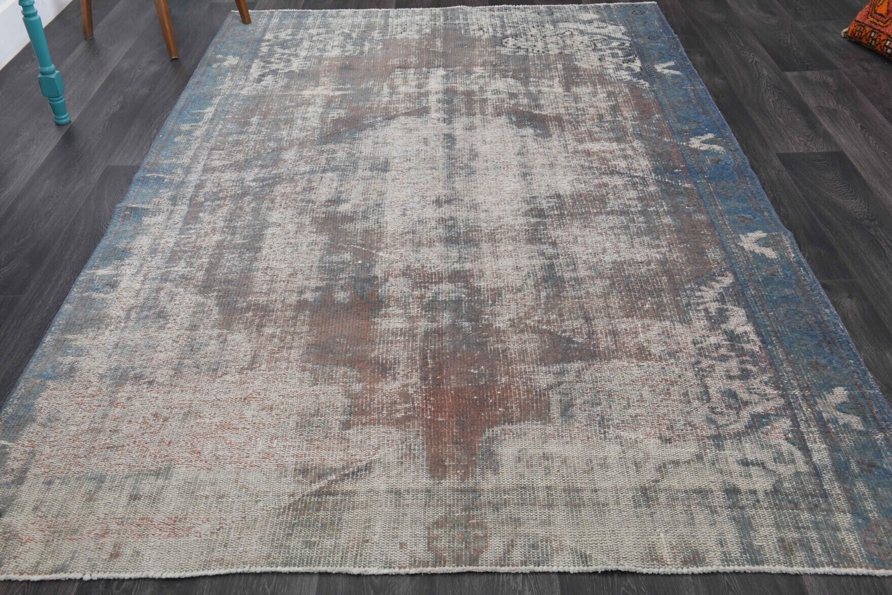 Distressed Oushak Vintage Area Rug
