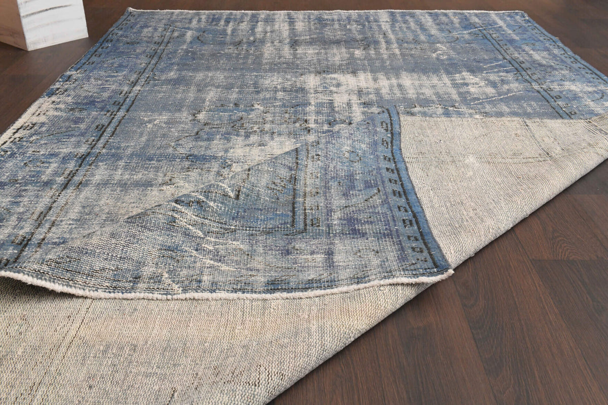 Hand-crafted Anatolian distressed vintage rug Mercan in wool, 1950s