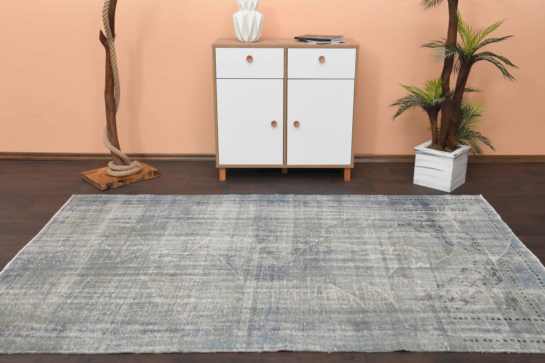 Myrtokleia rug: 1950s handmade Anatolian rug with oriental motifs and cotton backing