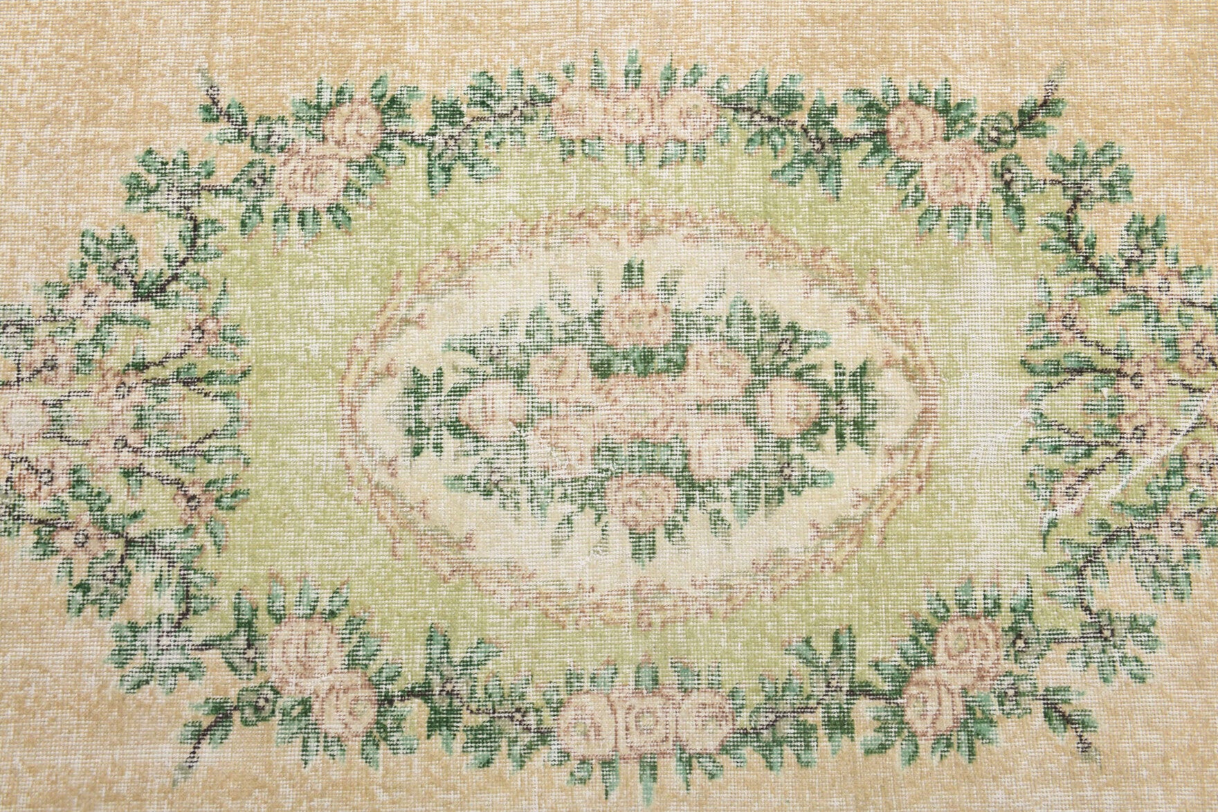 Handmade wool rug from Anatolia, Turkey – Medallion Oushak Vintage Area Rug 6'1" x 9'4"