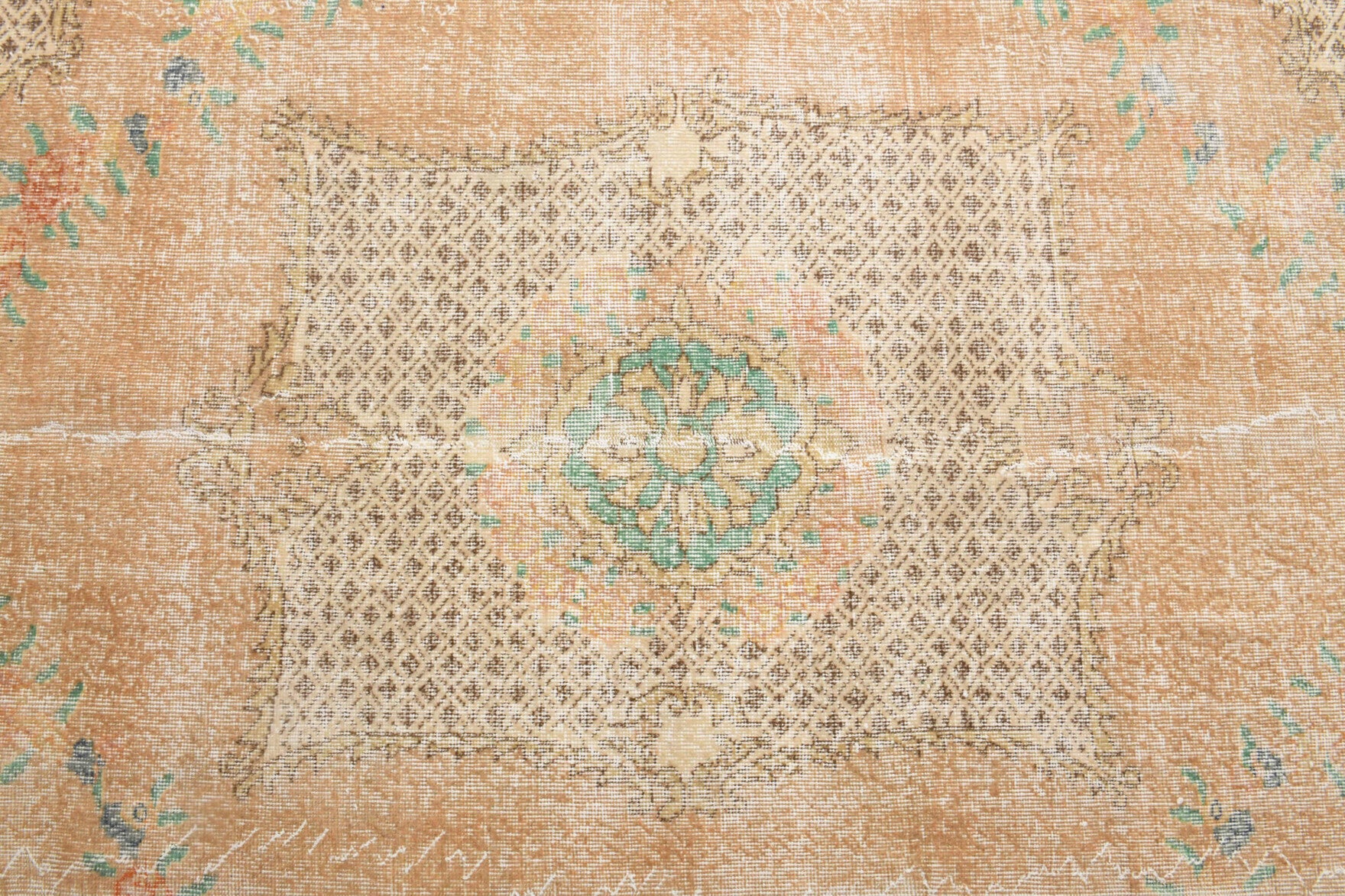 Handmade wool rug from Anatolia, Turkey – 1950s Vintage Oushak Area Rug 6'11" x 10'4"