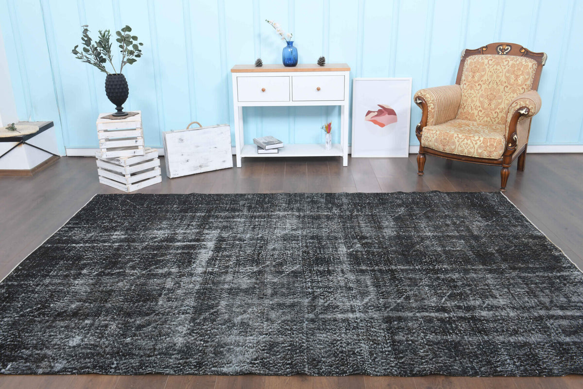 Solid Black Vintage Anatolian  Rug