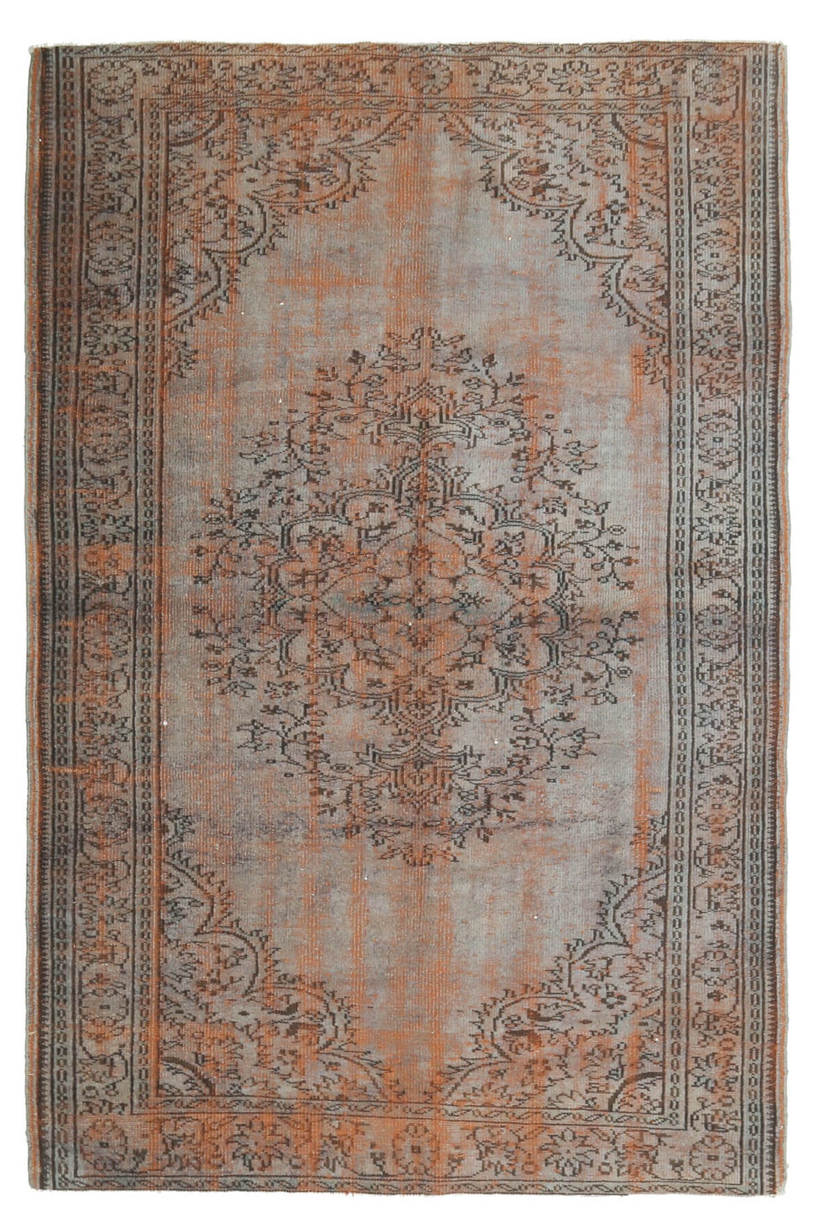 Gray-Orange Oriental Vintage Anatolian Rug