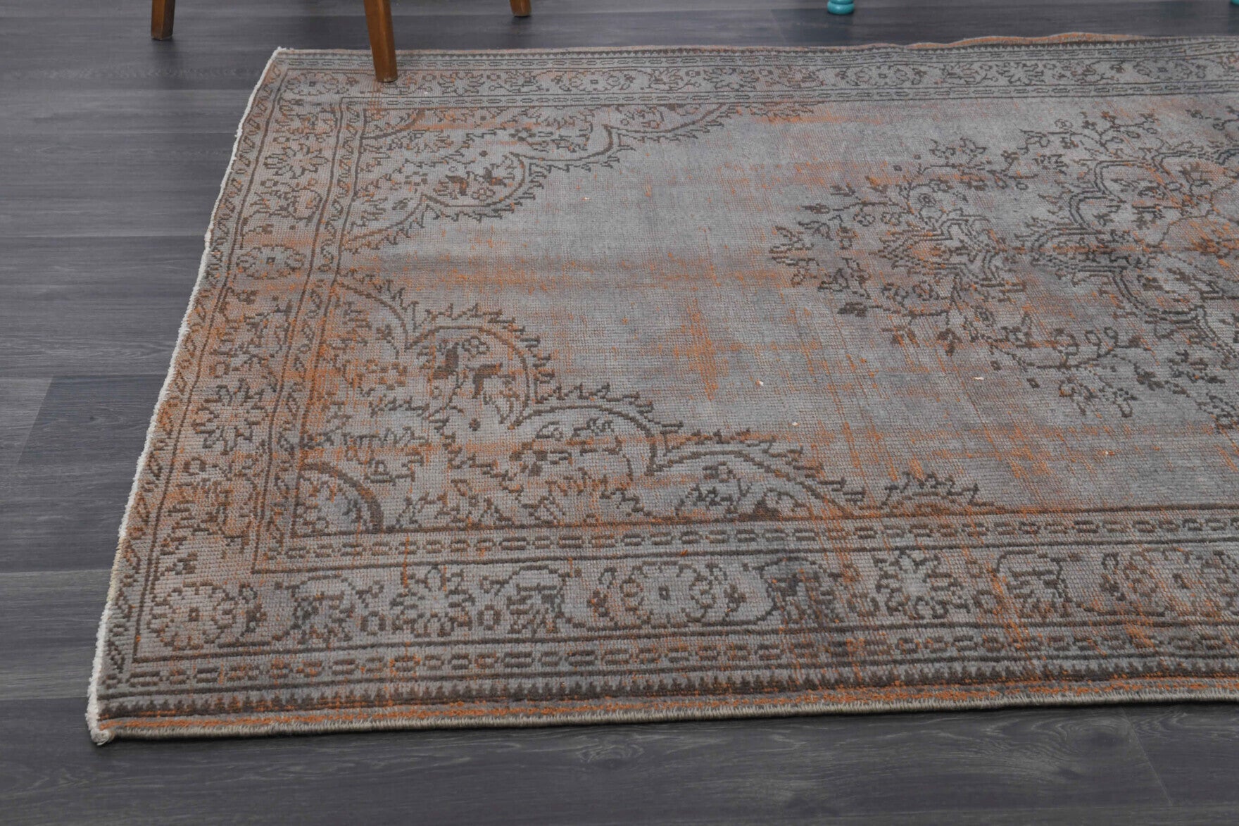 Gray-Orange Oriental Vintage Anatolian Rug