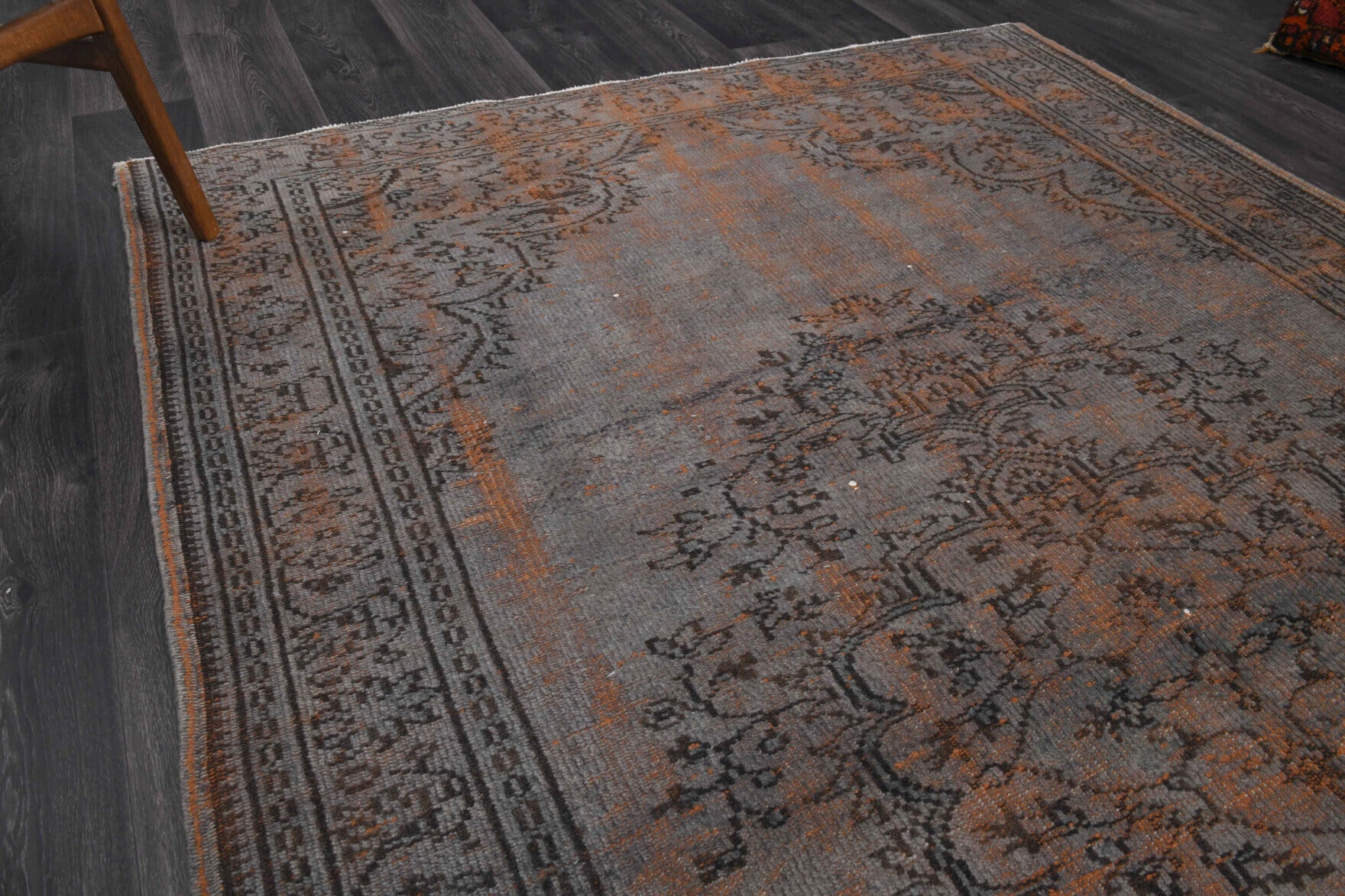 Gray-Orange Oriental Vintage Anatolian Rug