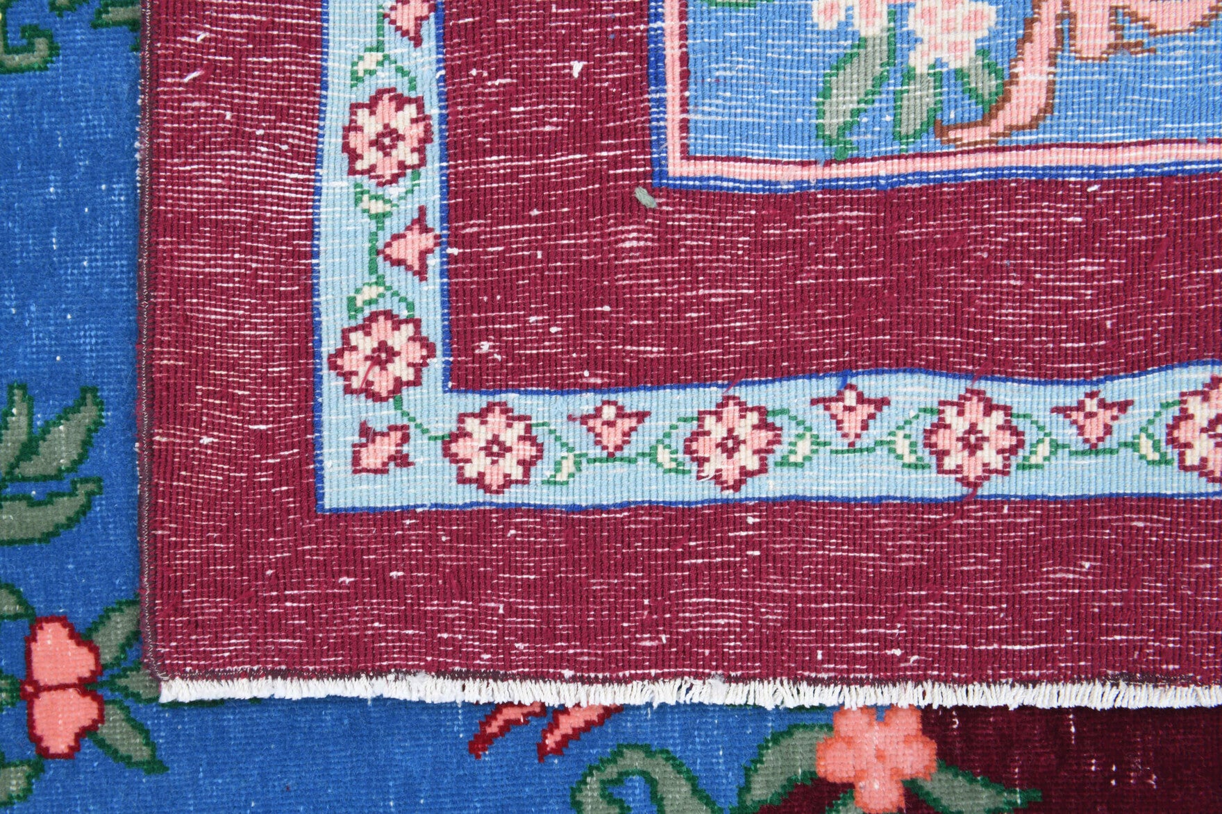 Handmade wool rug from Anatolia, Turkey – Blue & Burgundy Vintage Oversized Anatolian Area Rug 9'1" x 11'5"