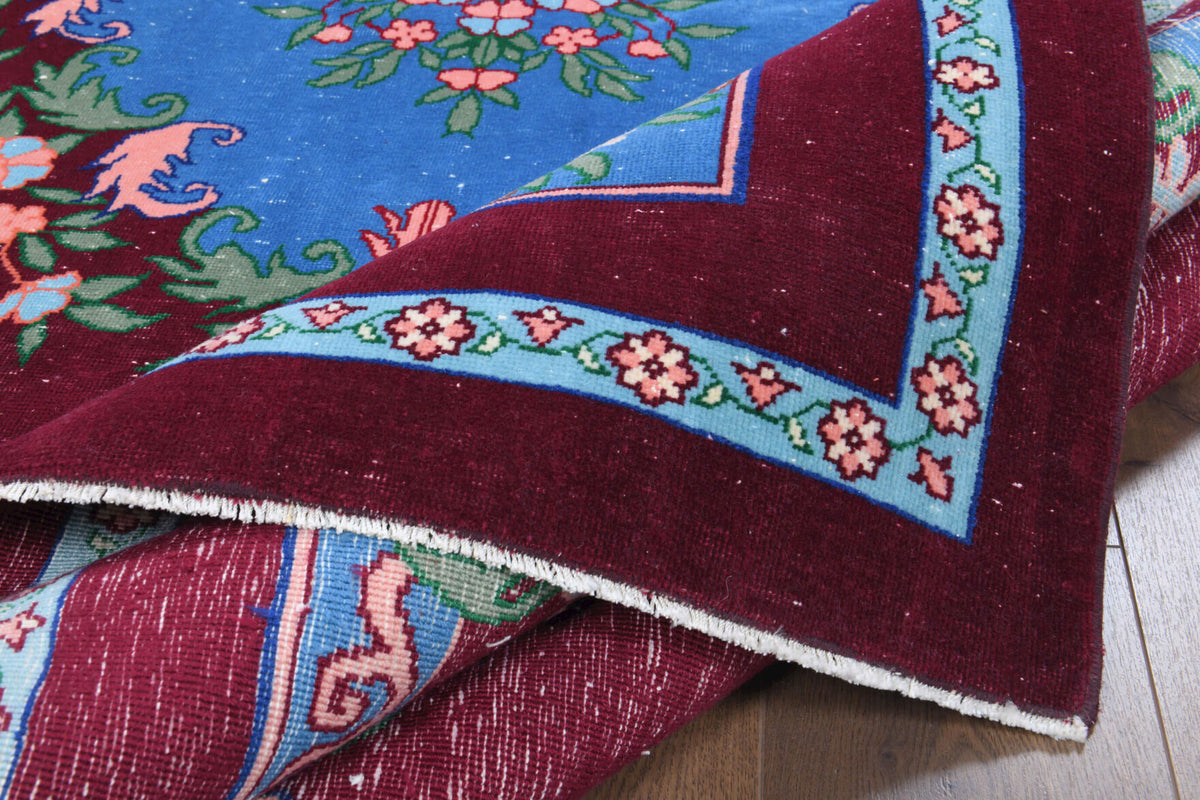 Blue & Burgundy - Vintage Oversized Anatolian Area Rug