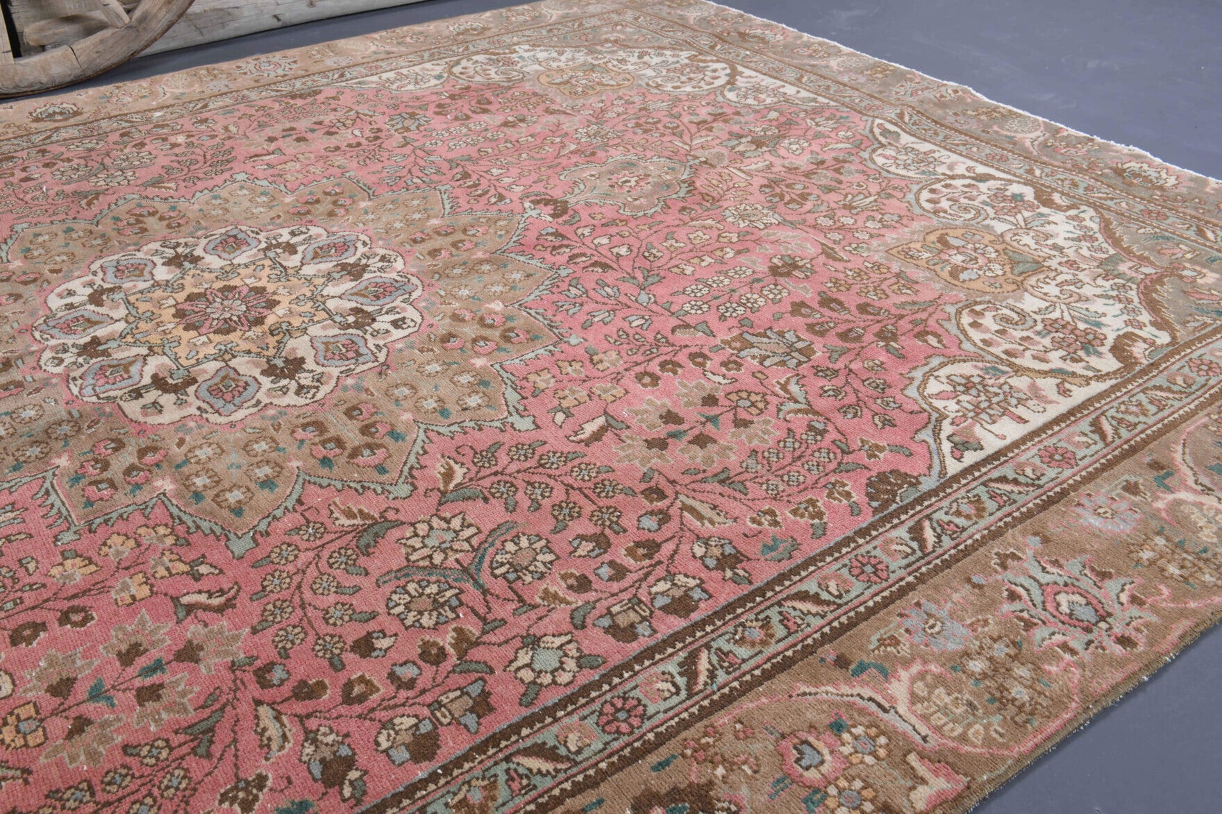 Philochoria rug: 1970s handmade Persian rug with oriental motifs and cotton backing