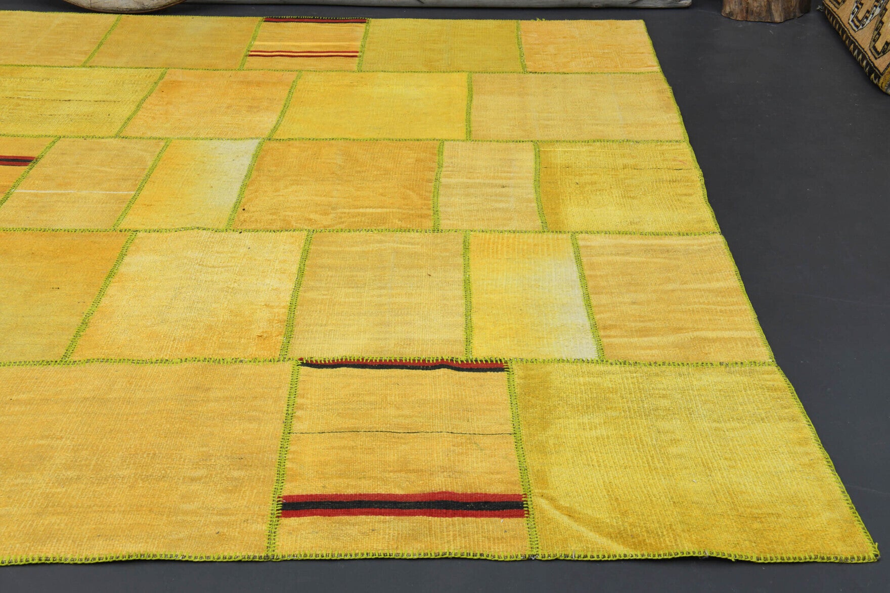292x416 cm vintage patchwork Anatolian area rug – Akiksultan, low pile, wool