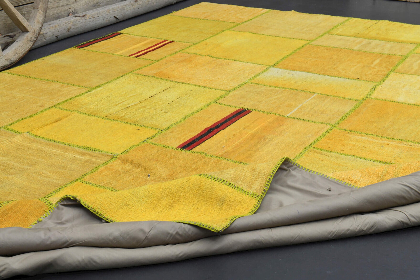 Hand-crafted Anatolian vintage patchwork rug Akiksultan in wool, 1970s