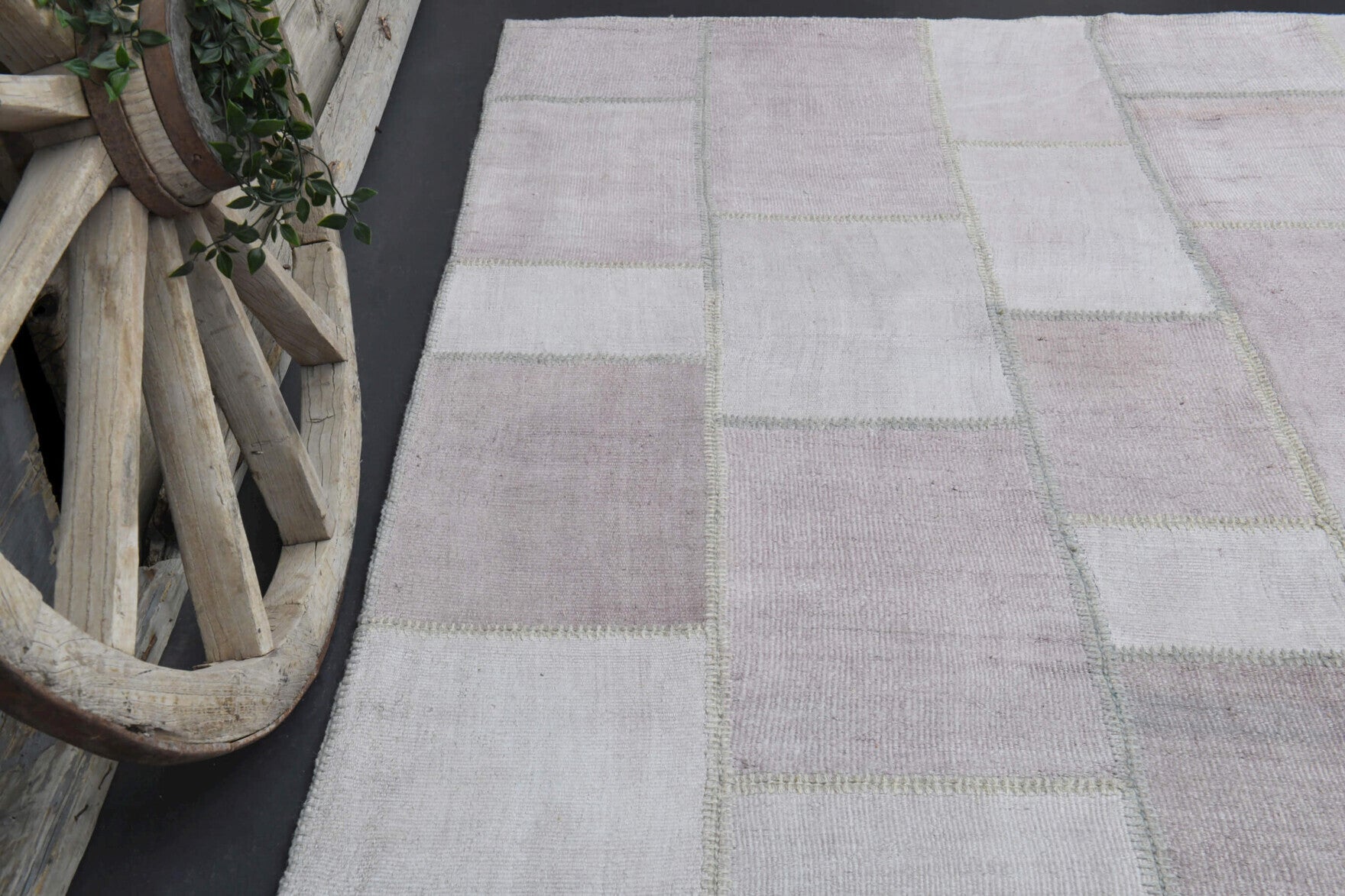 Handmade wool rug from Anatolia, Turkey – White Patchwork Area Rug 7'3" x 12'1"