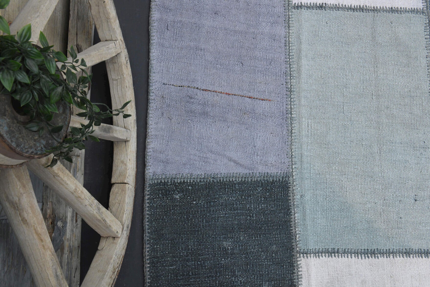 Handmade wool rug from Anatolia, Turkey – Shades of Blue Large Patchwork Rug 7'11" x 11'5"