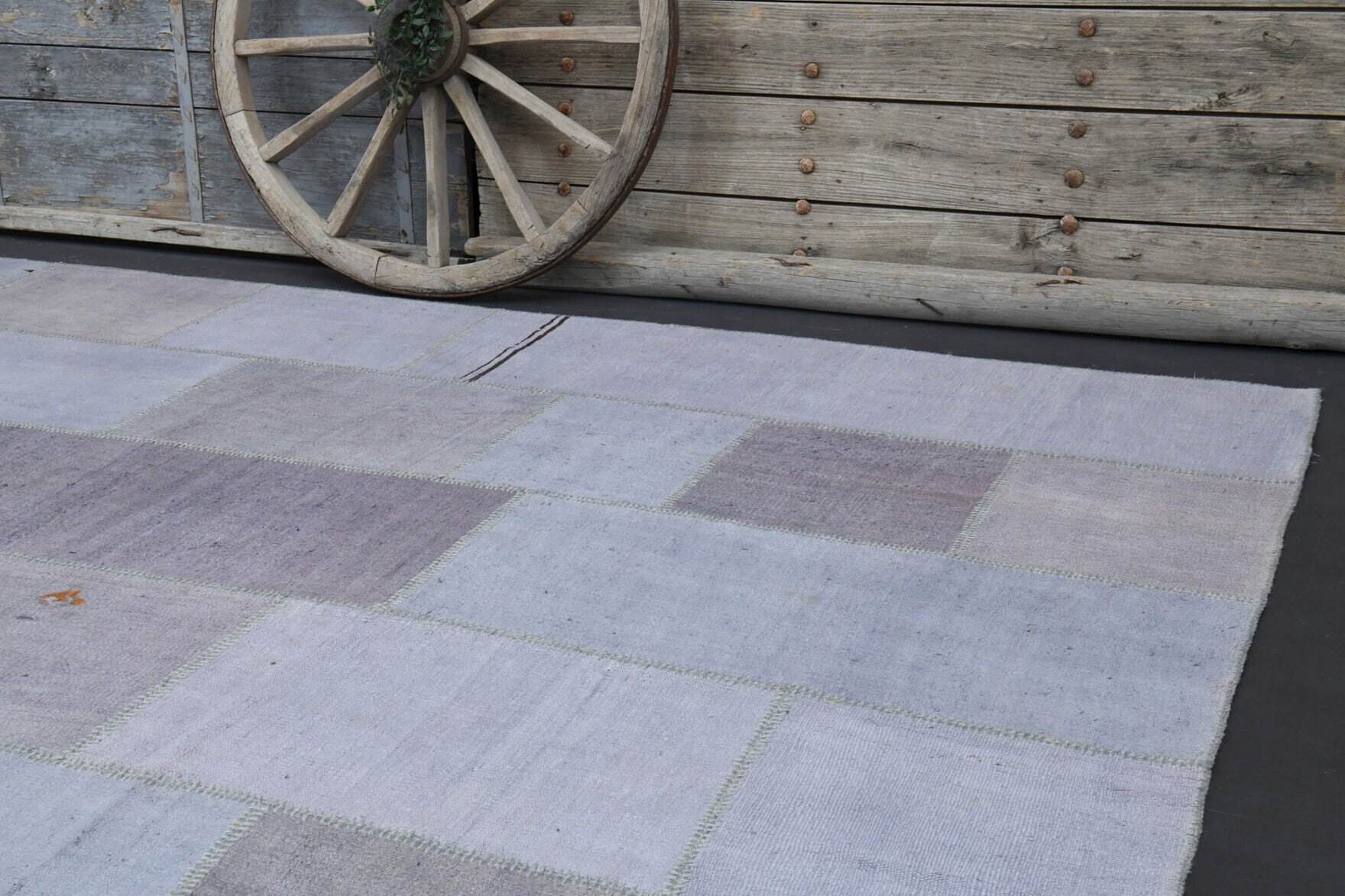 Authentic Anatolian vintage patchwork area rug (1970s) with solid design – one-of-a-kind at Fame Rugs
