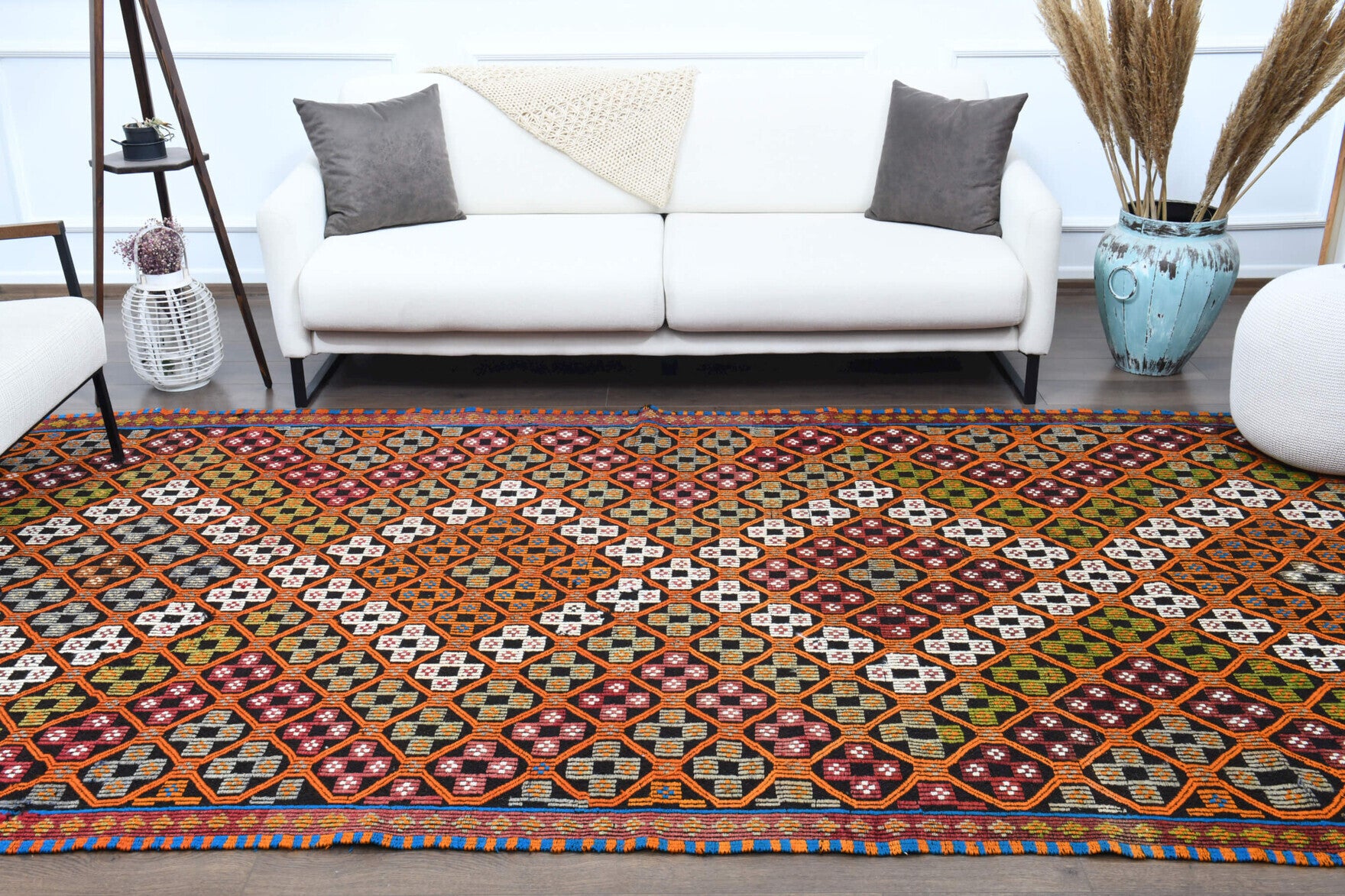 Zeynepbahar – vintage ikat kilim for living room or bedroom, 5'10" x 11'7" (179x353 cm)