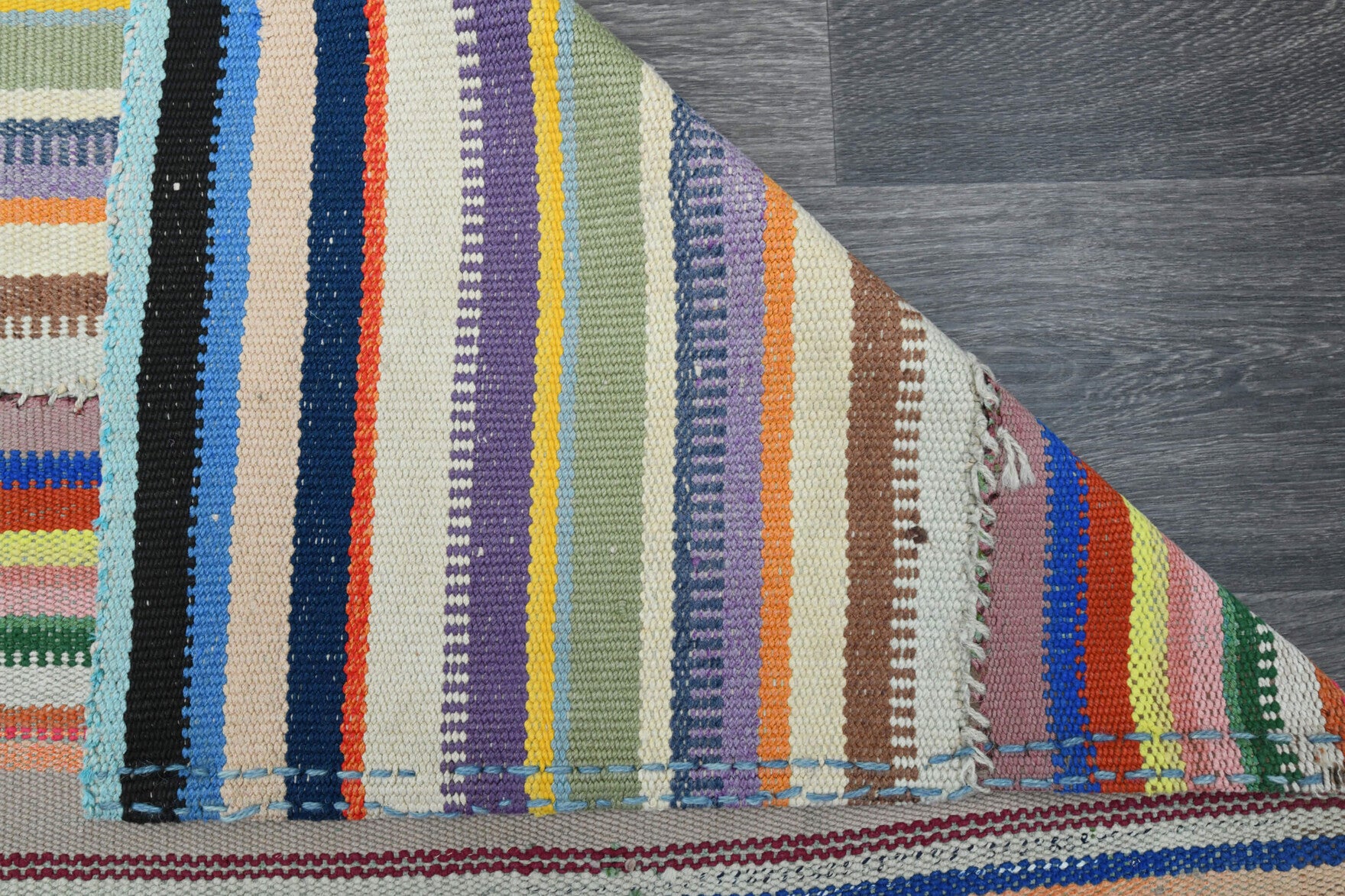 Zulalban – vintage striped kilim for living room or bedroom, 6'11" x 11'2" (211x341 cm)