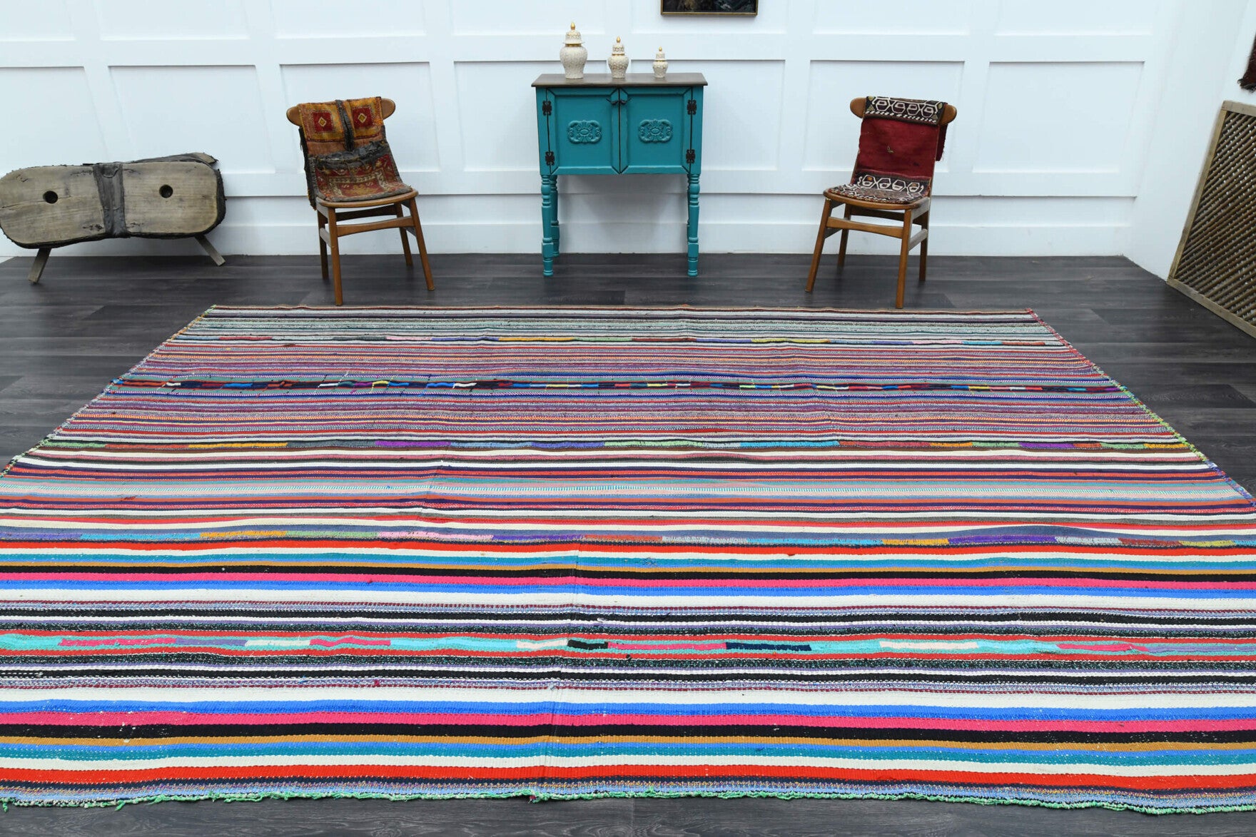 One-of-a-kind 1960s Anatolian vintage kilim rug in wool, 8'8" x 12'1"