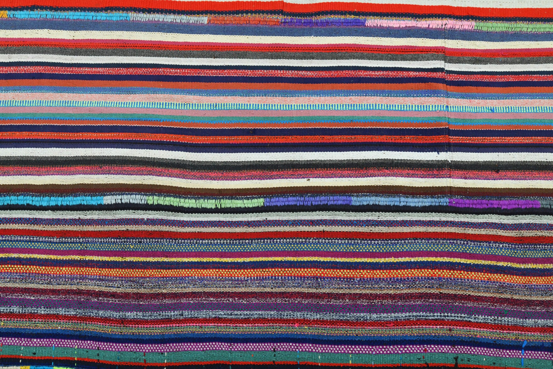 Authentic Anatolian vintage kilim rug (1960s) with striped design – one-of-a-kind at Fame Rugs