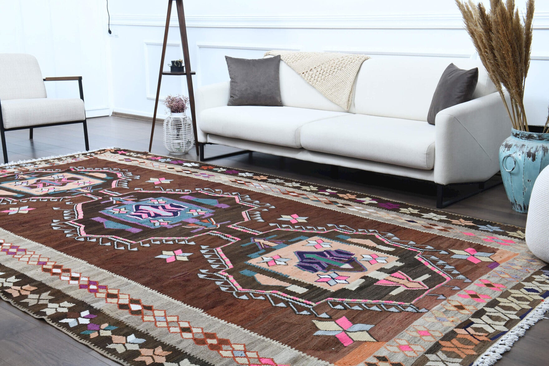 Handwoven flatweave wool kilim from Anatolia, Turkey – Cacim Vintage Oversized Area Rug 7'5" x 12'6"