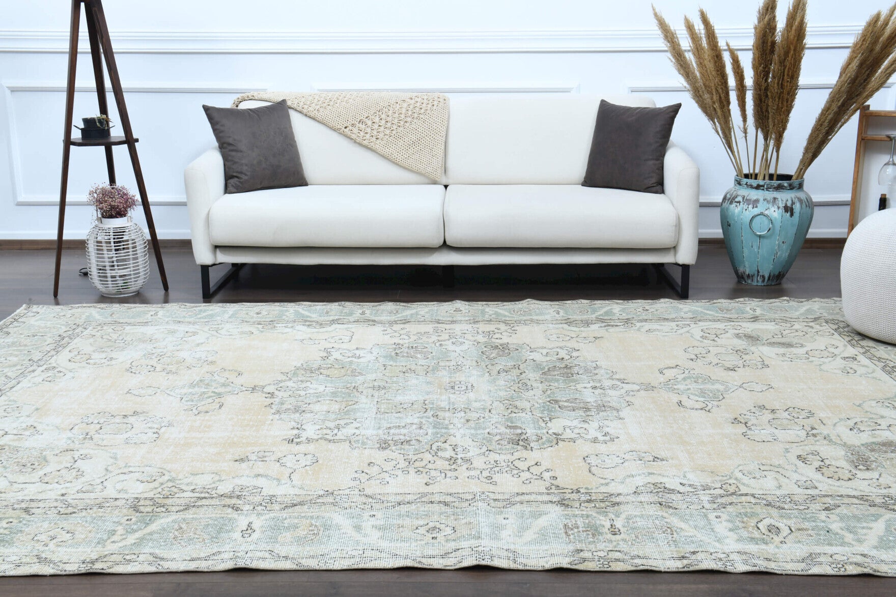 Hand-crafted Anatolian vintage rug Mahcan in wool, 1970s