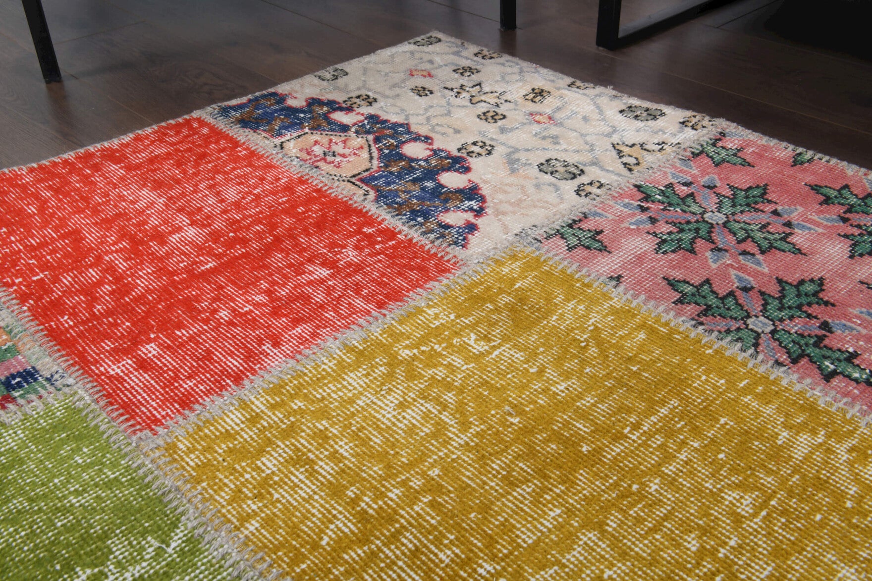 One-of-a-kind 1970s Anatolian vintage patchwork area rug in wool, 6'2" x 7'10"
