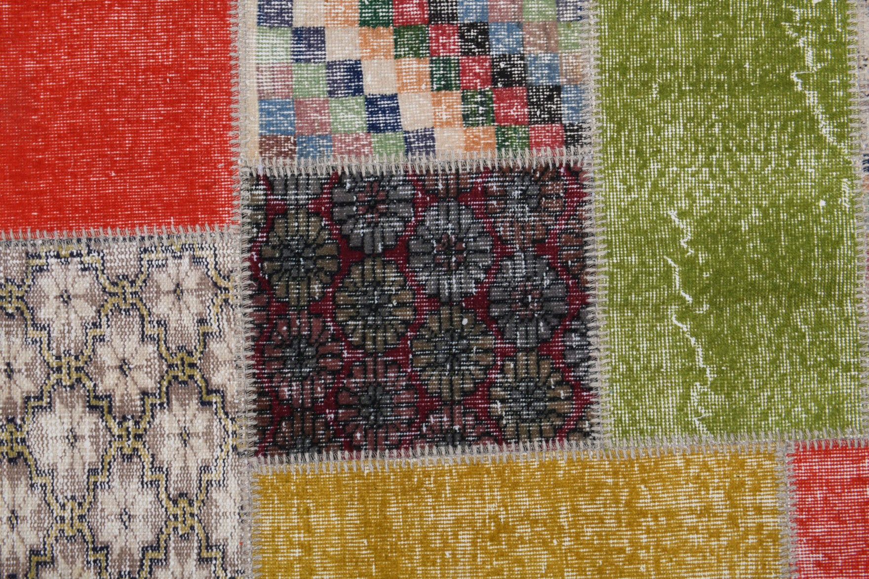 187x239 cm vintage patchwork Anatolian area rug – Ceylanyaz, low pile, wool