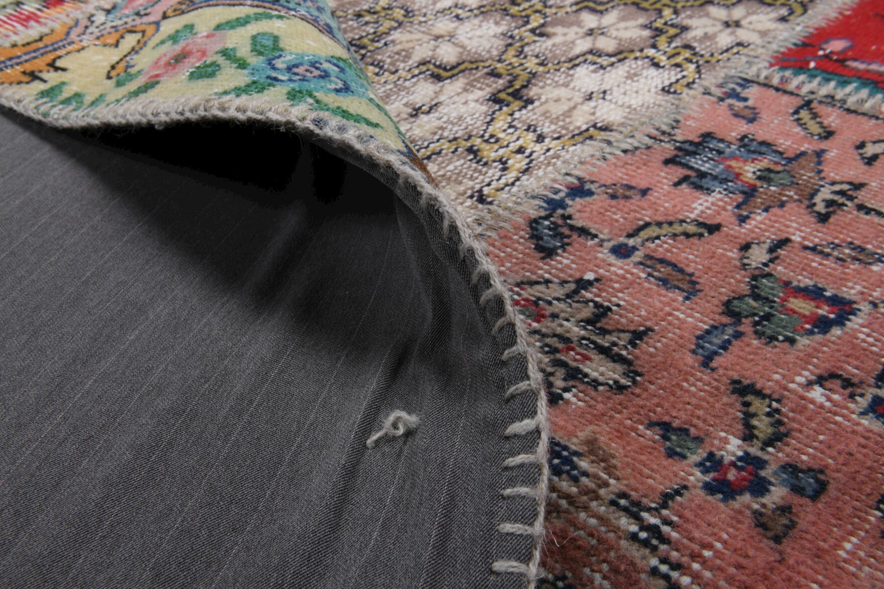 Ceylanyaz – vintage patchwork rug for living room or bedroom, 6'2" x 7'10" (187x239 cm)