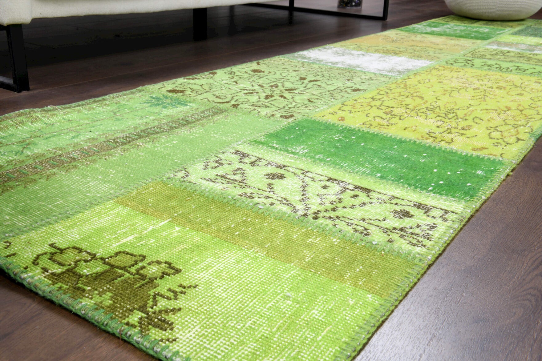 Chrysomira runner: 1970s handmade Anatolian runner with floral motifs and fabric backing