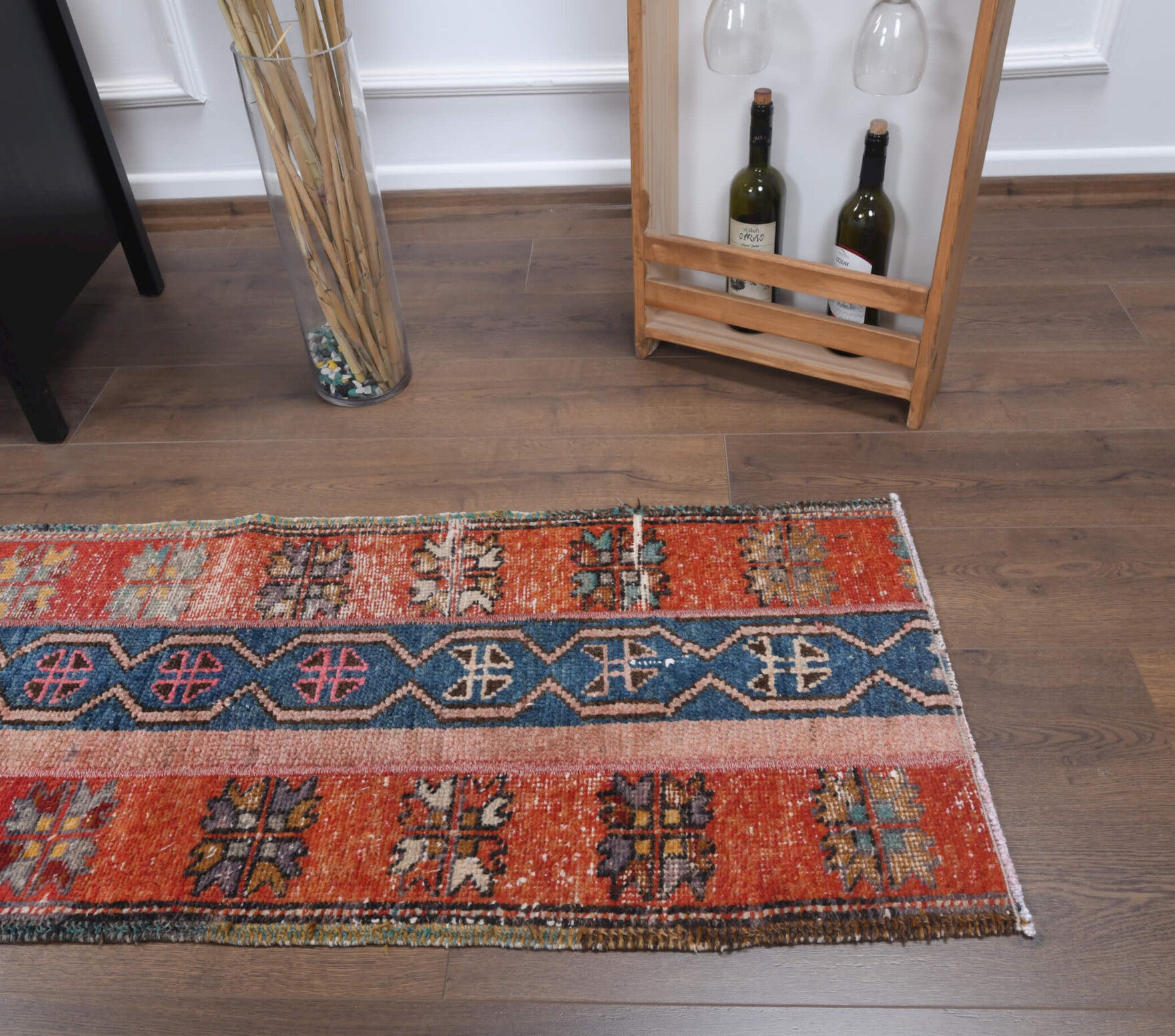 55x310 cm vintage patchwork Anatolian runner rug – Ilginhayat, low pile, wool