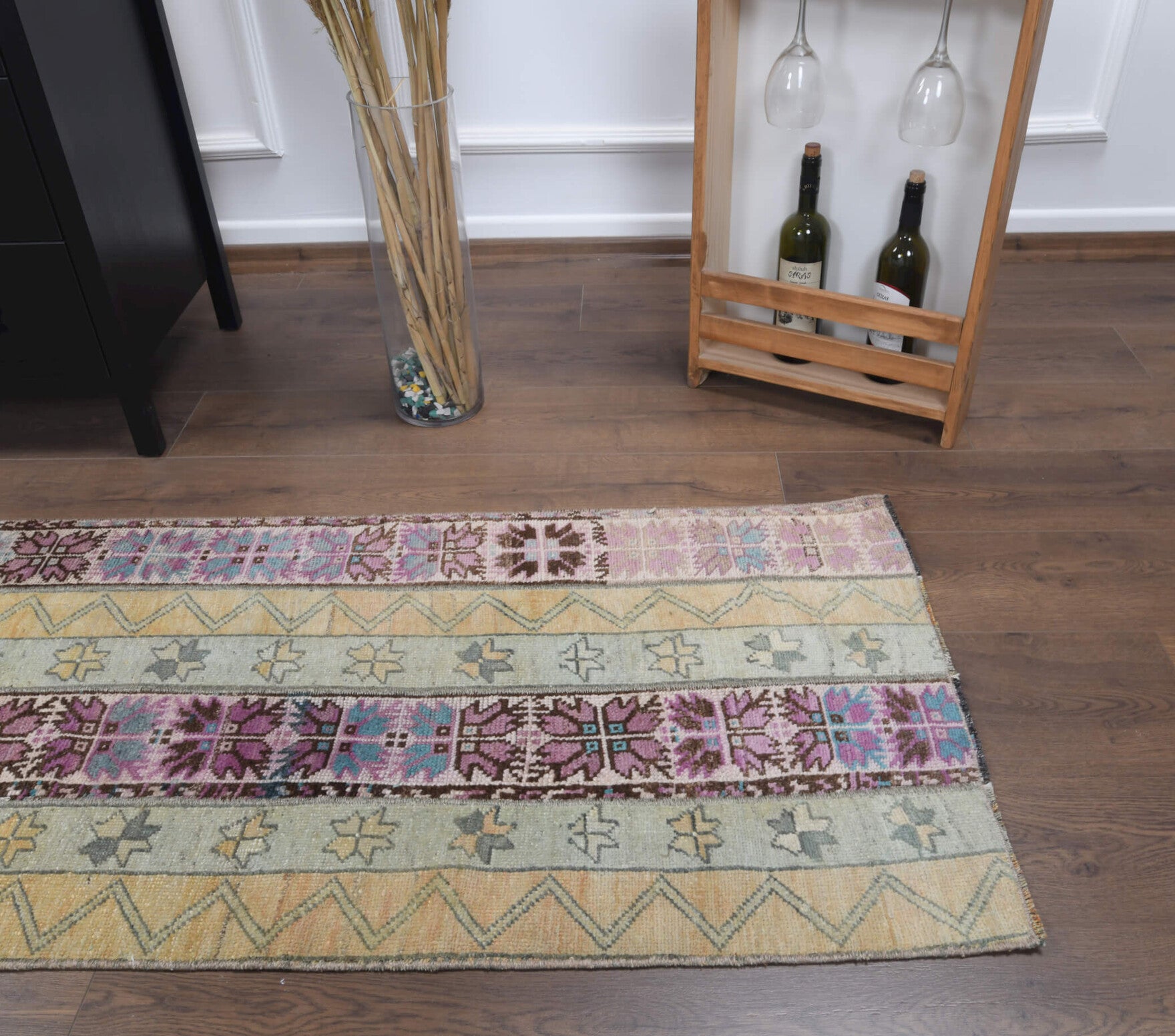 67x290 cm vintage patchwork Anatolian runner rug – Ilginefsan, low pile, wool