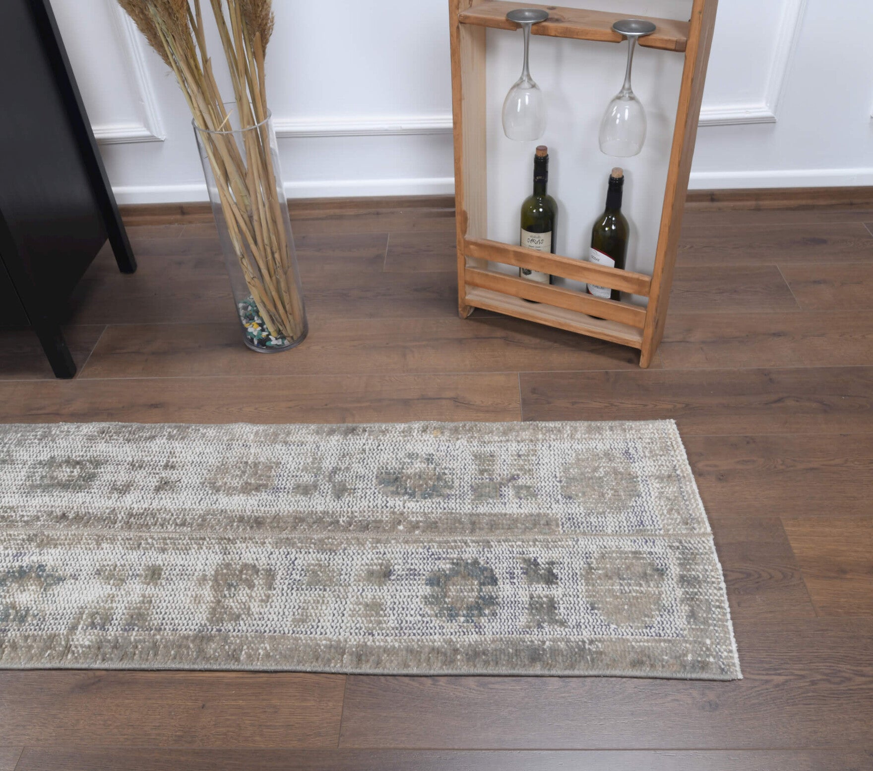 50x300 cm vintage patchwork Anatolian runner rug – Ianassa, low pile, wool