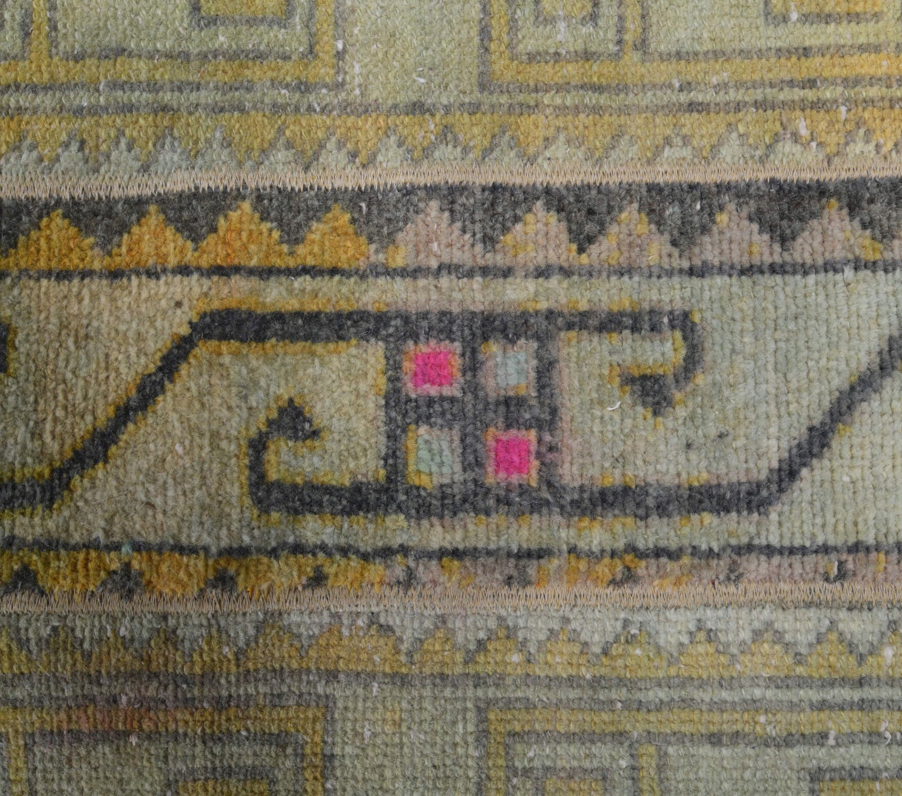 Hurremgul runner: 1970s handmade Anatolian runner with ikat motifs and fabric backing