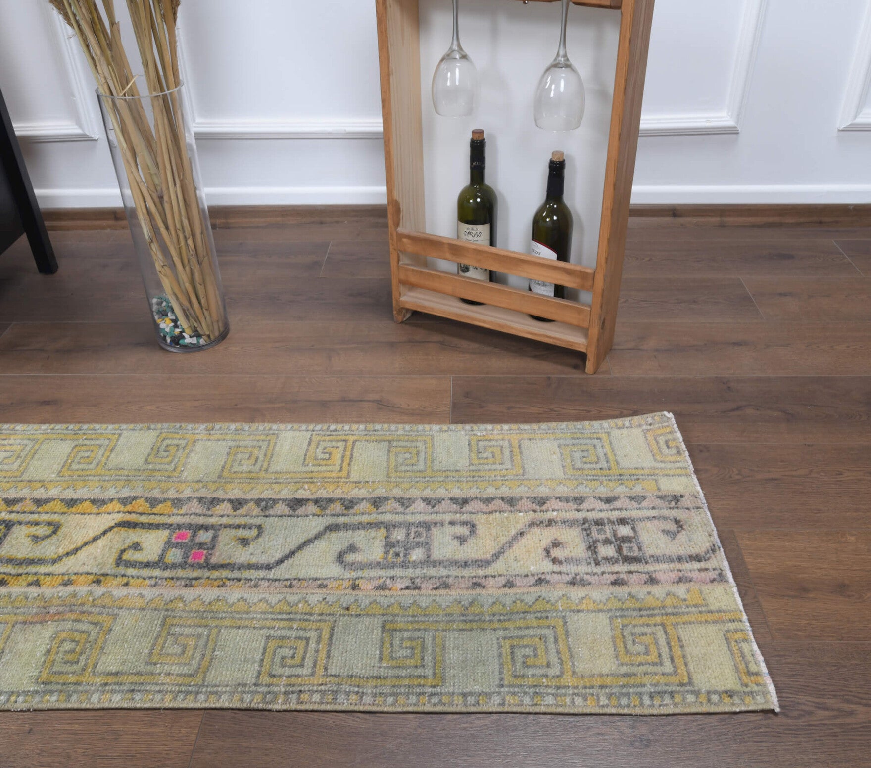 54x344 cm vintage patchwork Anatolian runner rug – Hurremgul, low pile, wool