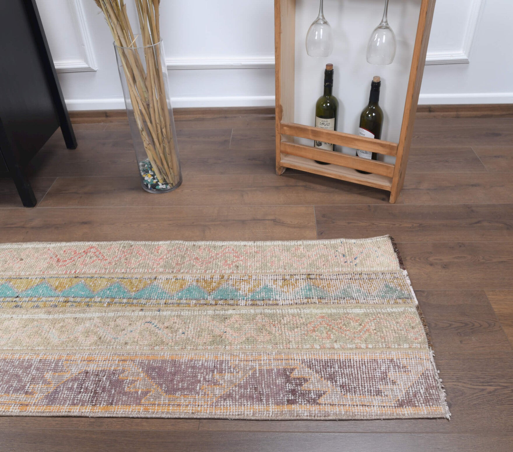 Authentic Anatolian vintage patchwork runner rug (1970s) with tribal design – one-of-a-kind at Fame Rugs