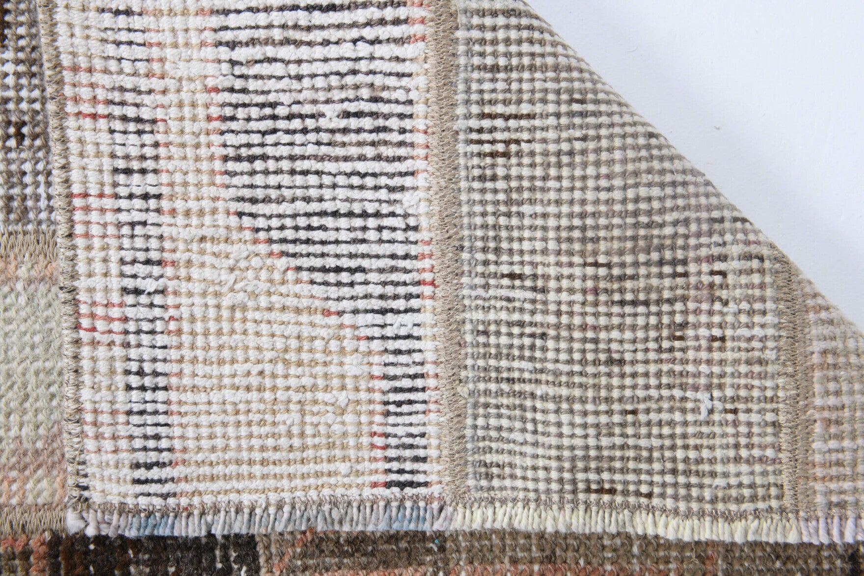 52x145 cm vintage patchwork Anatolian area rug – Ruveyda, low pile, wool
