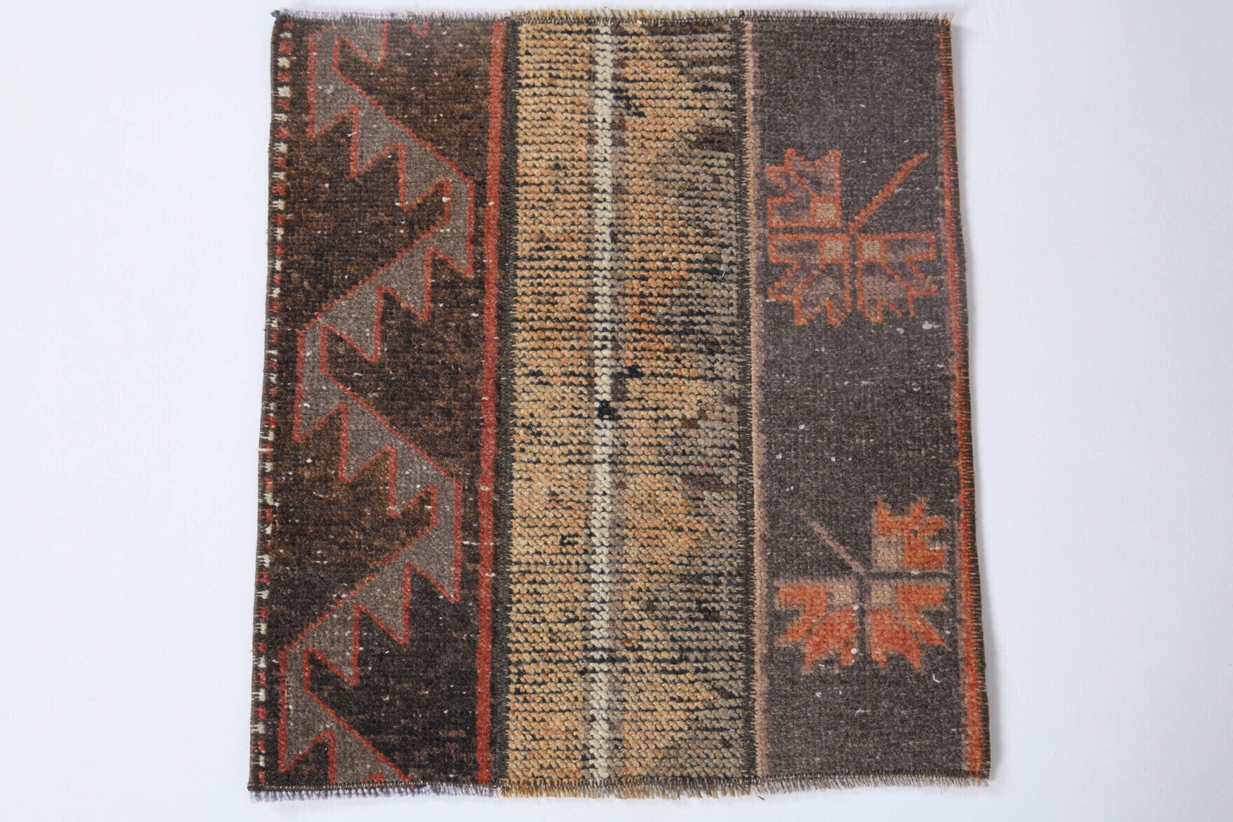 One-of-a-kind 1970s Anatolian vintage patchwork rug mat in wool, 1'9" x 1'11"