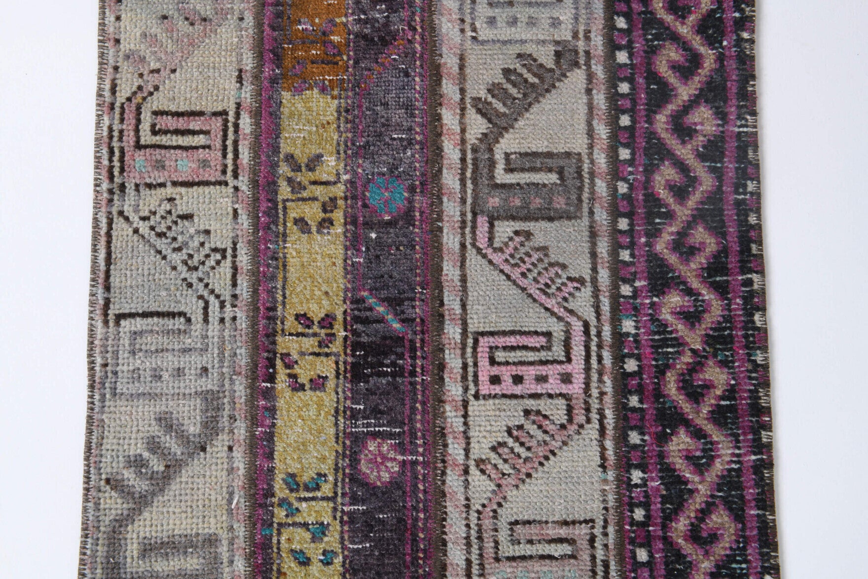 Reyhanay runner: 1970s handmade Anatolian runner with ikat motifs and fabric backing