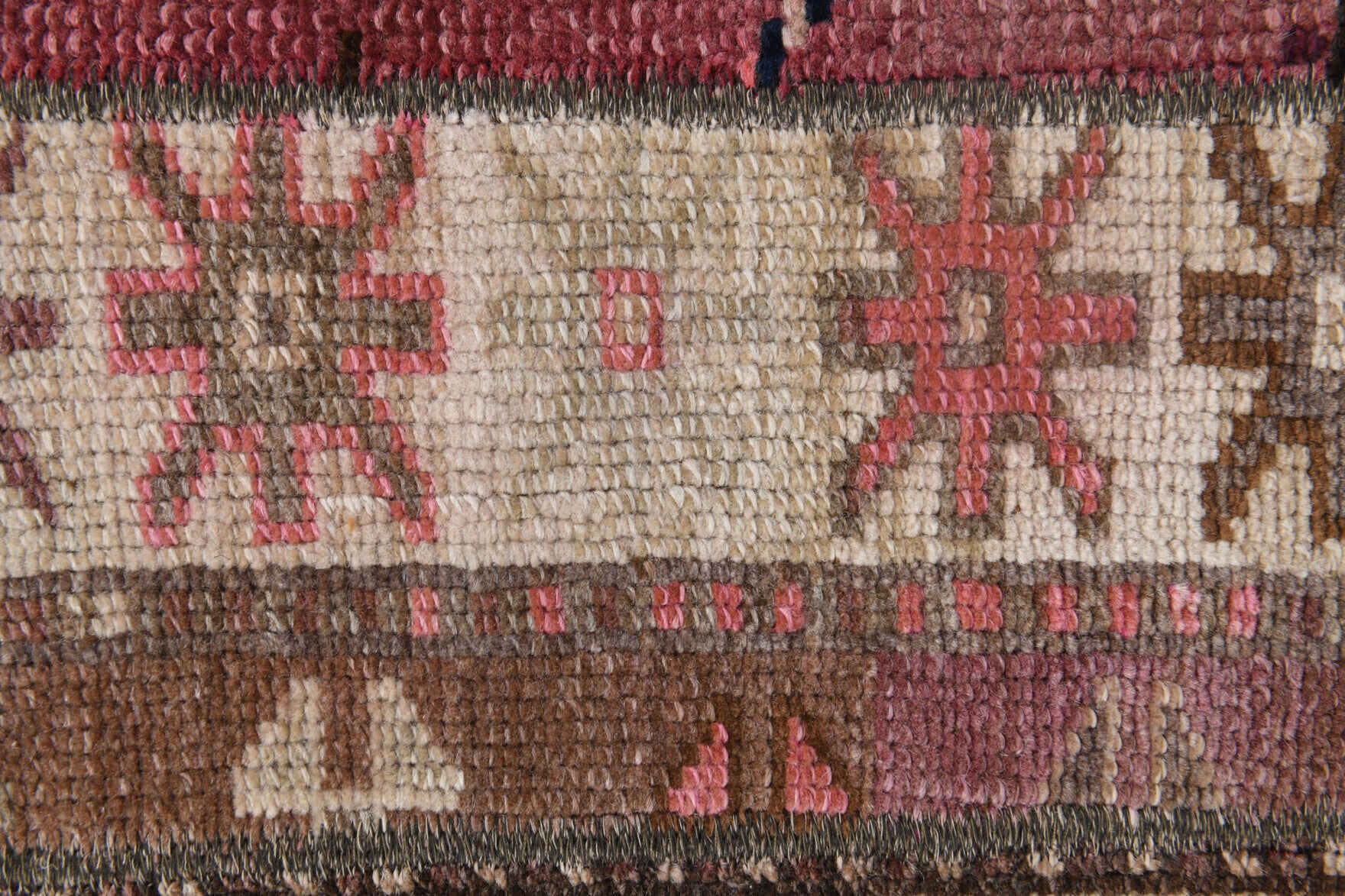 Porphyrochoria rug mat: 1970s handmade Anatolian rug mat with patchwork motifs and fabric backing
