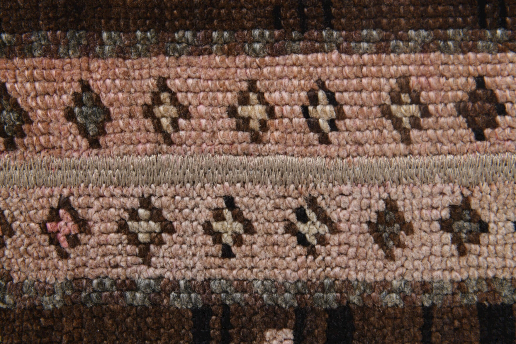 Polylampe rug mat: 1970s handmade Anatolian rug mat with tribal motifs and fabric backing
