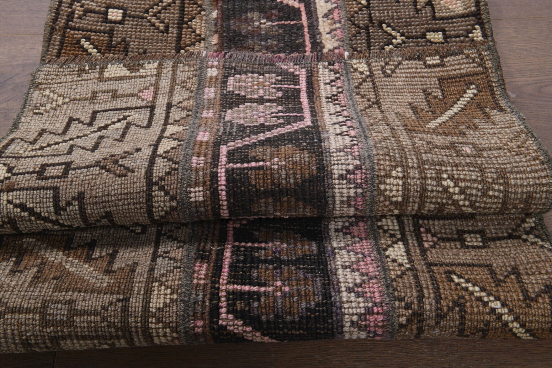 Mujganpezir runner: 1970s handmade Anatolian runner with ikat motifs and fabric backing