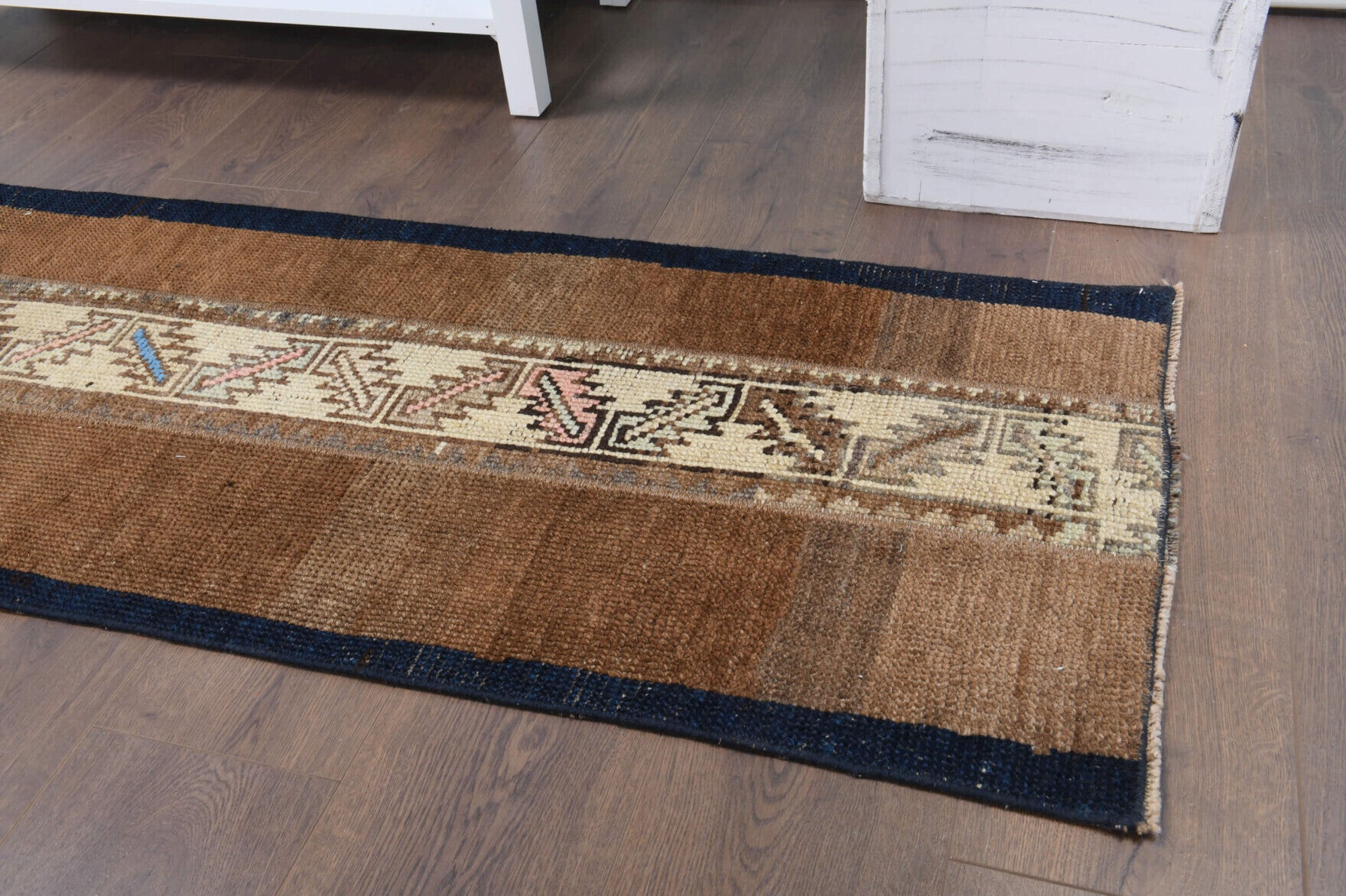 Miletus runner: 1970s handmade Anatolian runner with ikat motifs and fabric backing