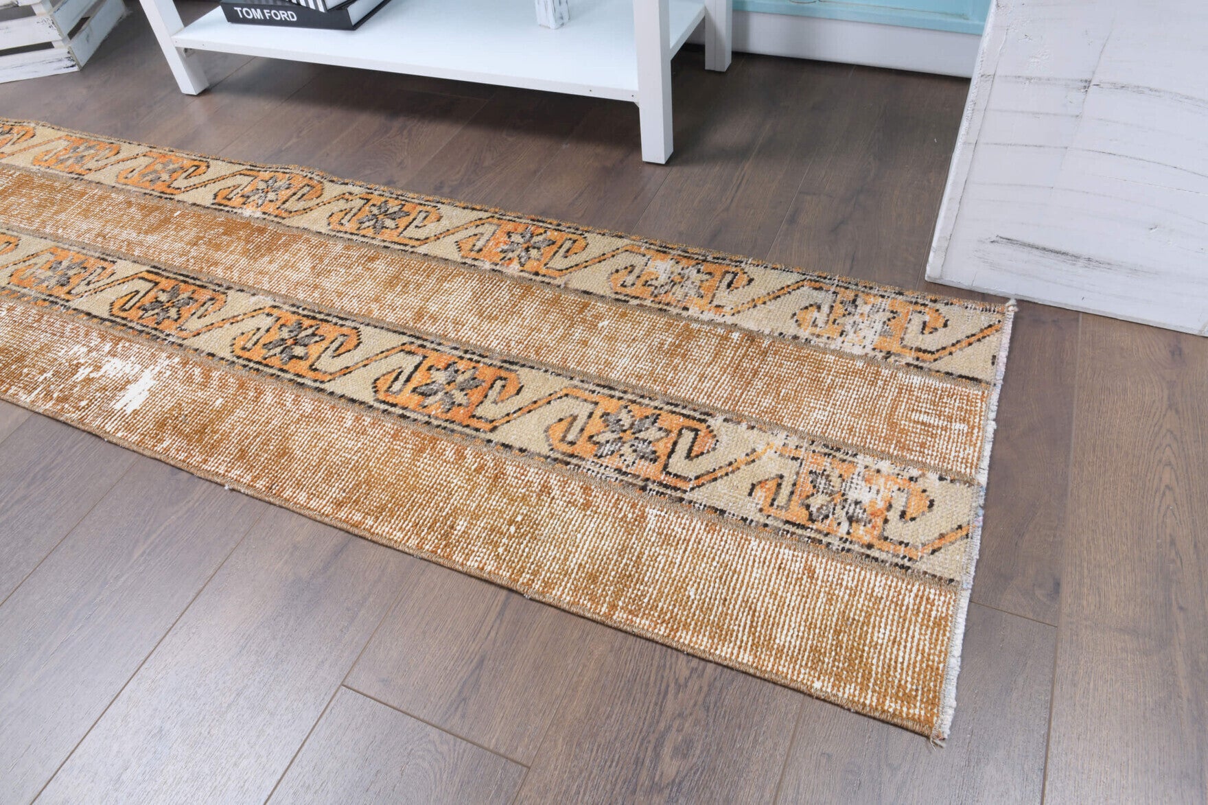 Melislale runner: 1970s handmade Anatolian runner with patchwork motifs and fabric backing