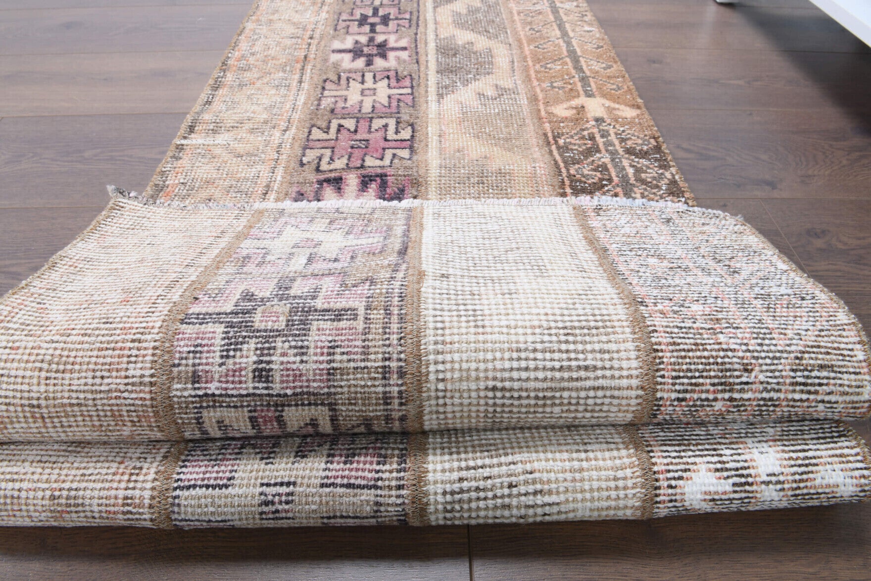 58x241 cm vintage patchwork Anatolian runner rug – Mahnursu, low pile, wool