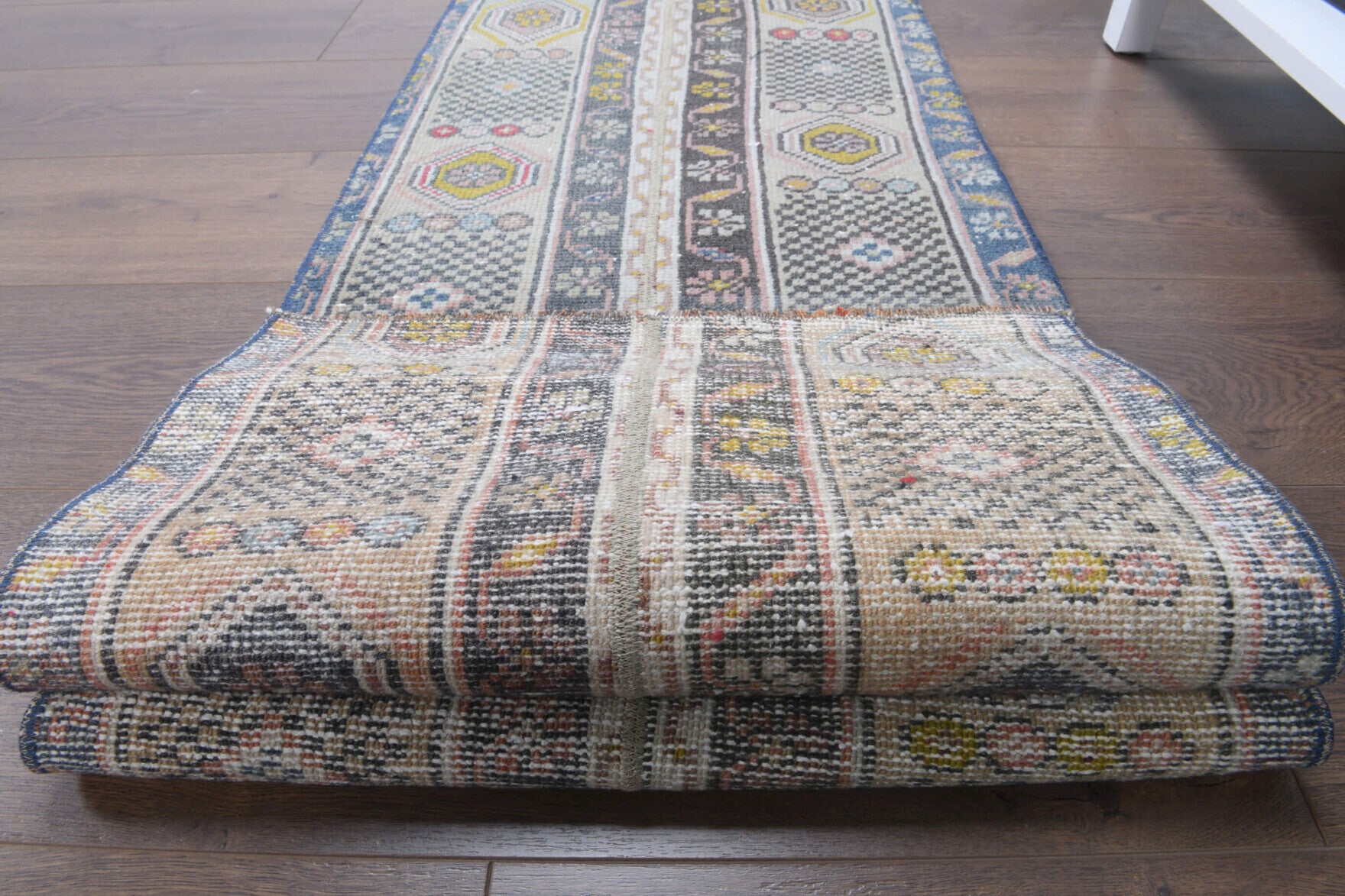 52x212 cm vintage patchwork Anatolian runner rug – Lysidike, low pile, wool