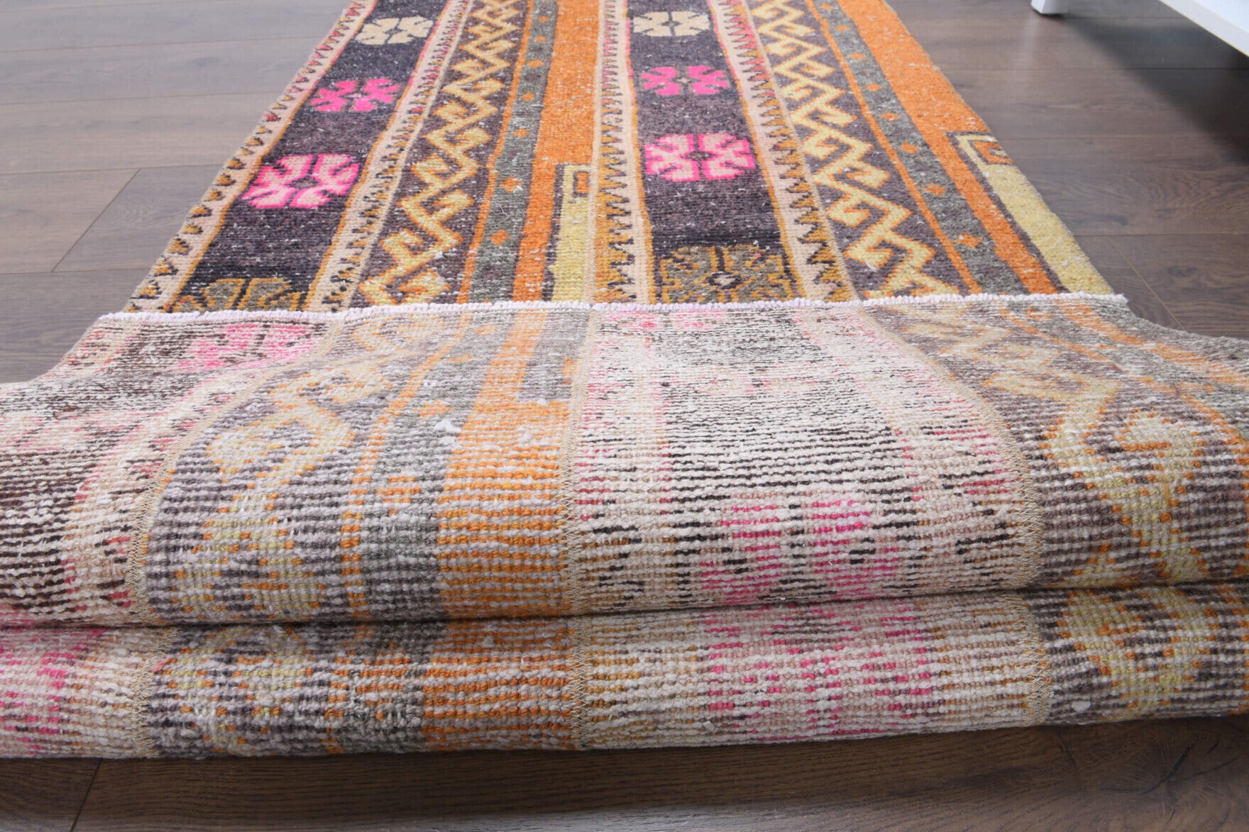 78x270 cm vintage patchwork Anatolian runner rug – Lebedos, low pile, wool