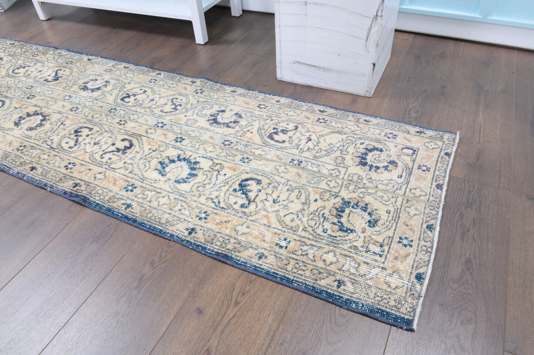 Kyrikrateia runner: 1970s handmade Anatolian runner with paisley motifs and fabric backing